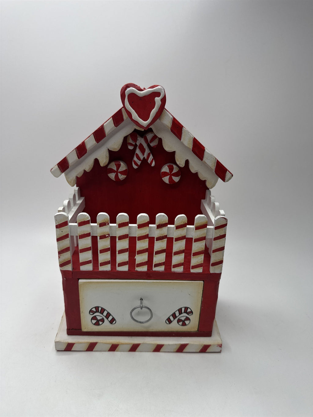 Wooden Gingerbread House Candy Cane Christmas Decor Storage Drawer Box