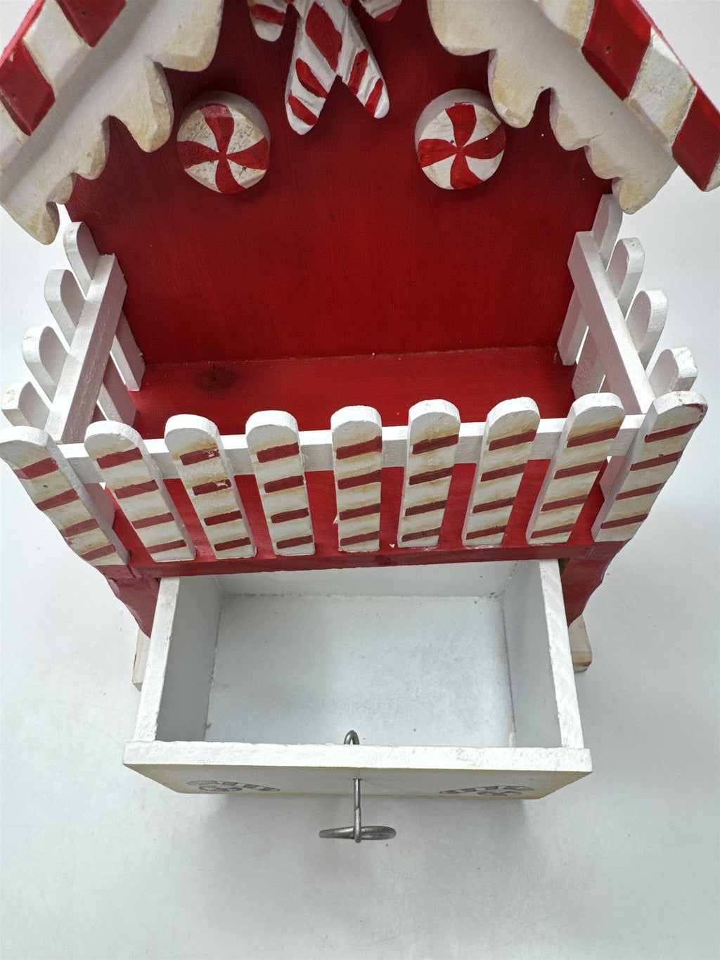 Wooden Gingerbread House Candy Cane Christmas Decor Storage Drawer Box