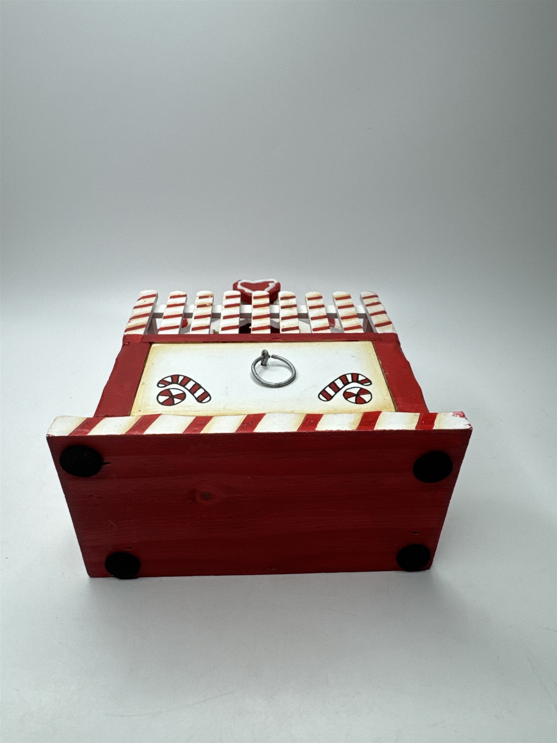 Wooden Gingerbread House Candy Cane Christmas Decor Storage Drawer Box