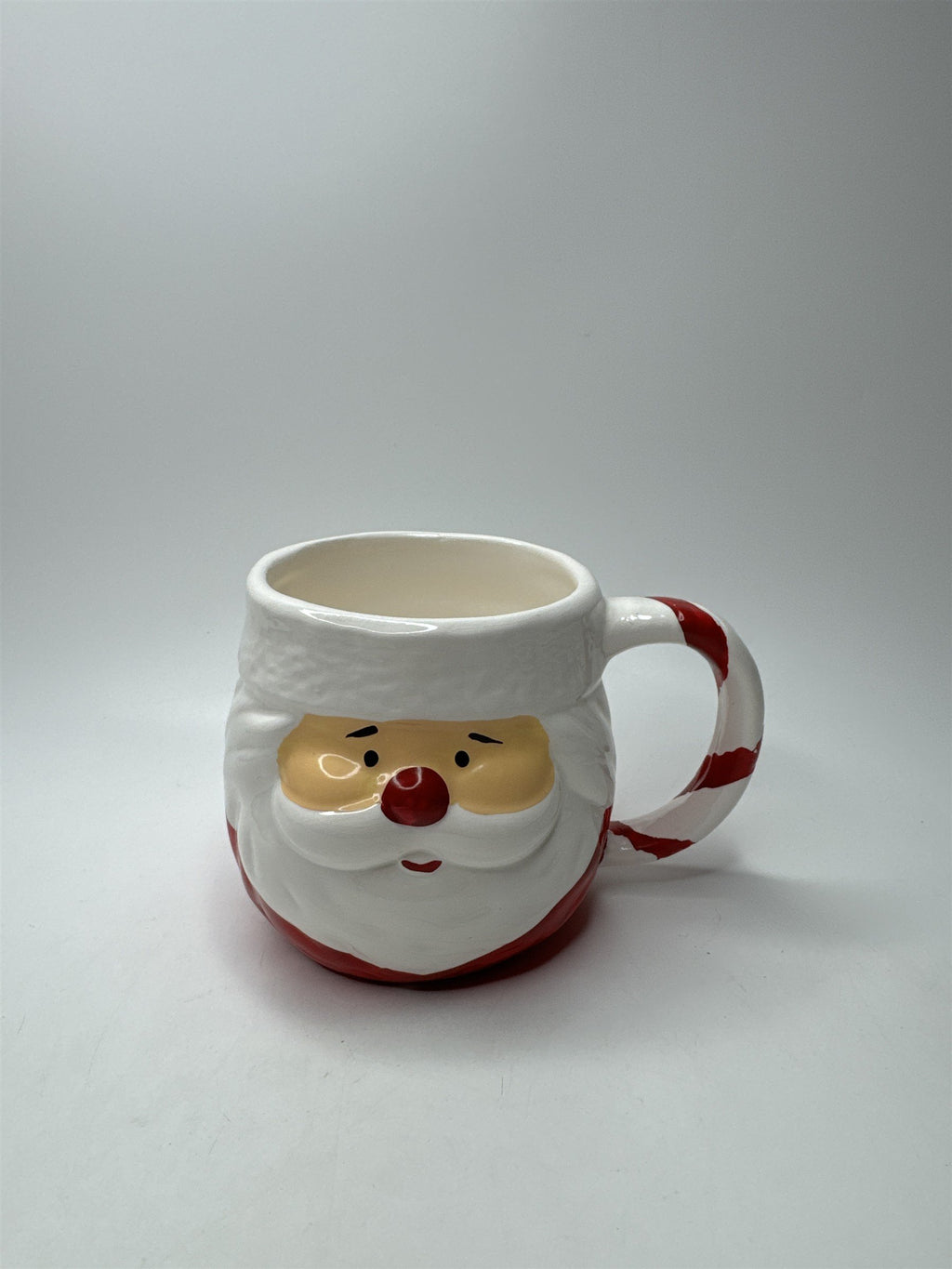 Ceramic Santa Claus Face Mug Christmas Holiday Coffee Cocoa Candy Cane Handle
