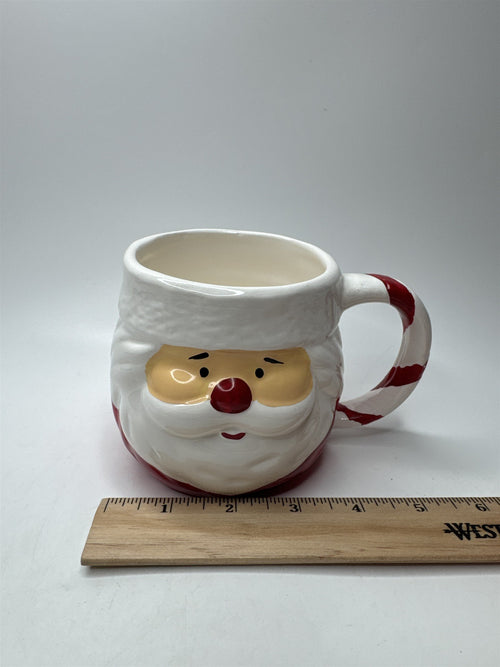 Ceramic Santa Claus Face Mug Christmas Holiday Coffee Cocoa Candy Cane Handle