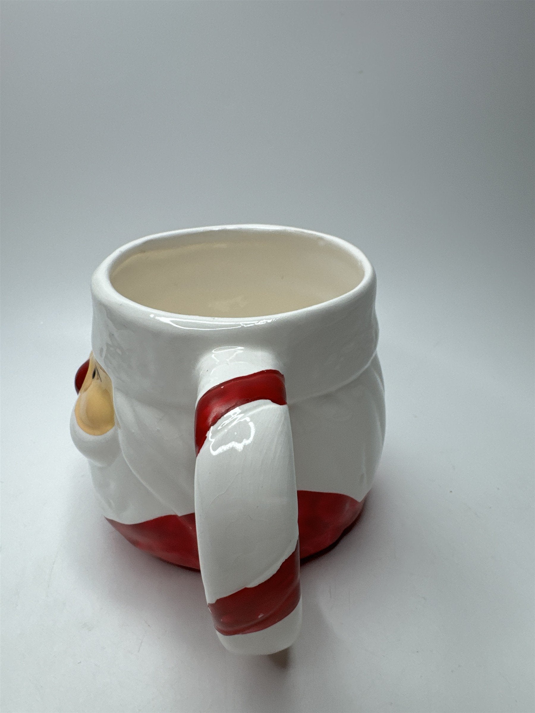Ceramic Santa Claus Face Mug Christmas Holiday Coffee Cocoa Candy Cane Handle