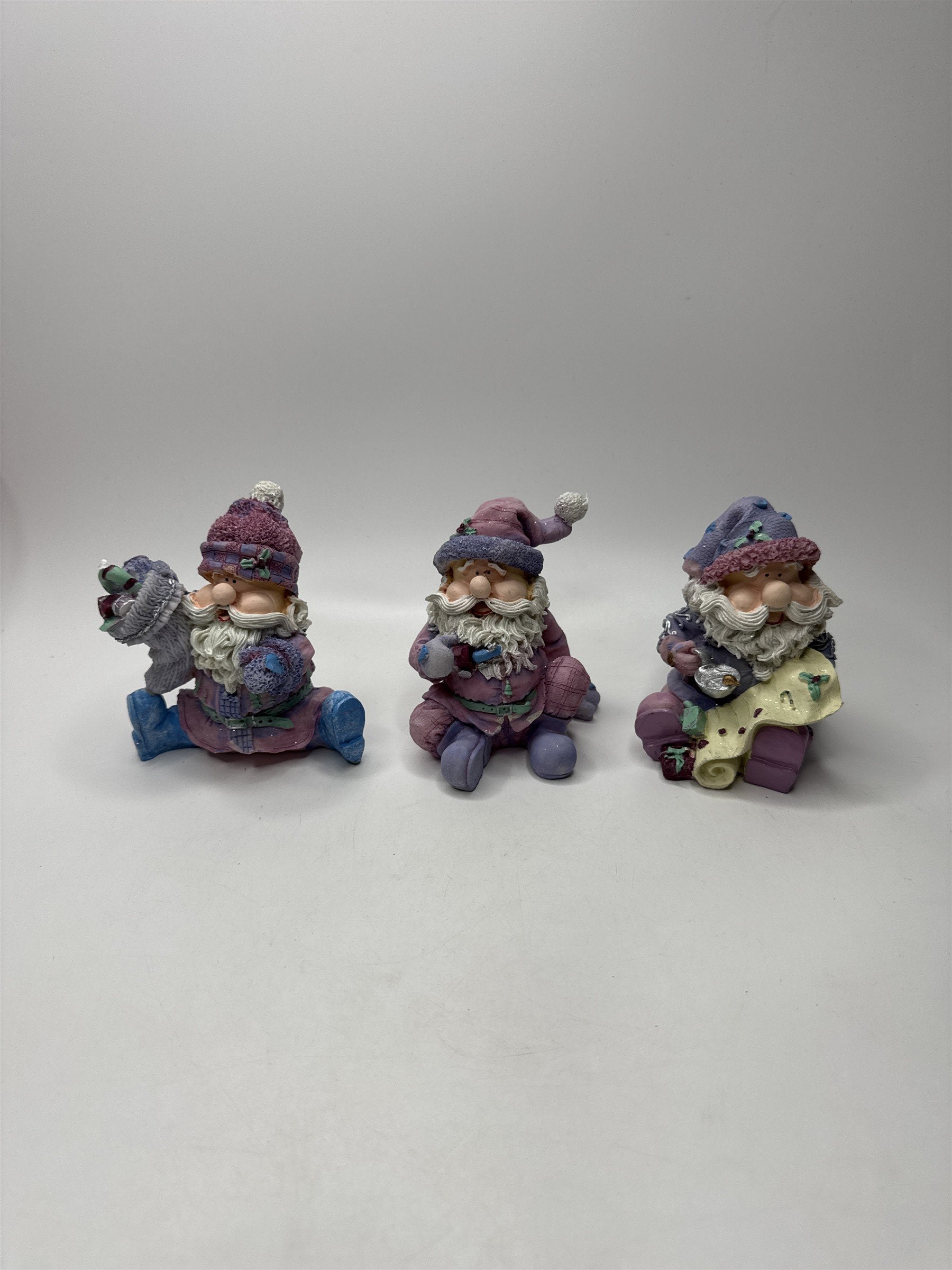 SET of 3 Home Interiors & Gifts Sugar Plum Santa Figurines Resin Pink Purple