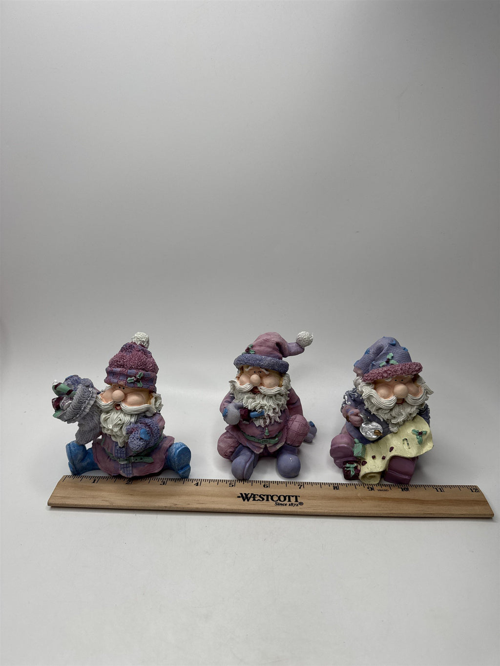 SET of 3 Home Interiors & Gifts Sugar Plum Santa Figurines Resin Pink Purple
