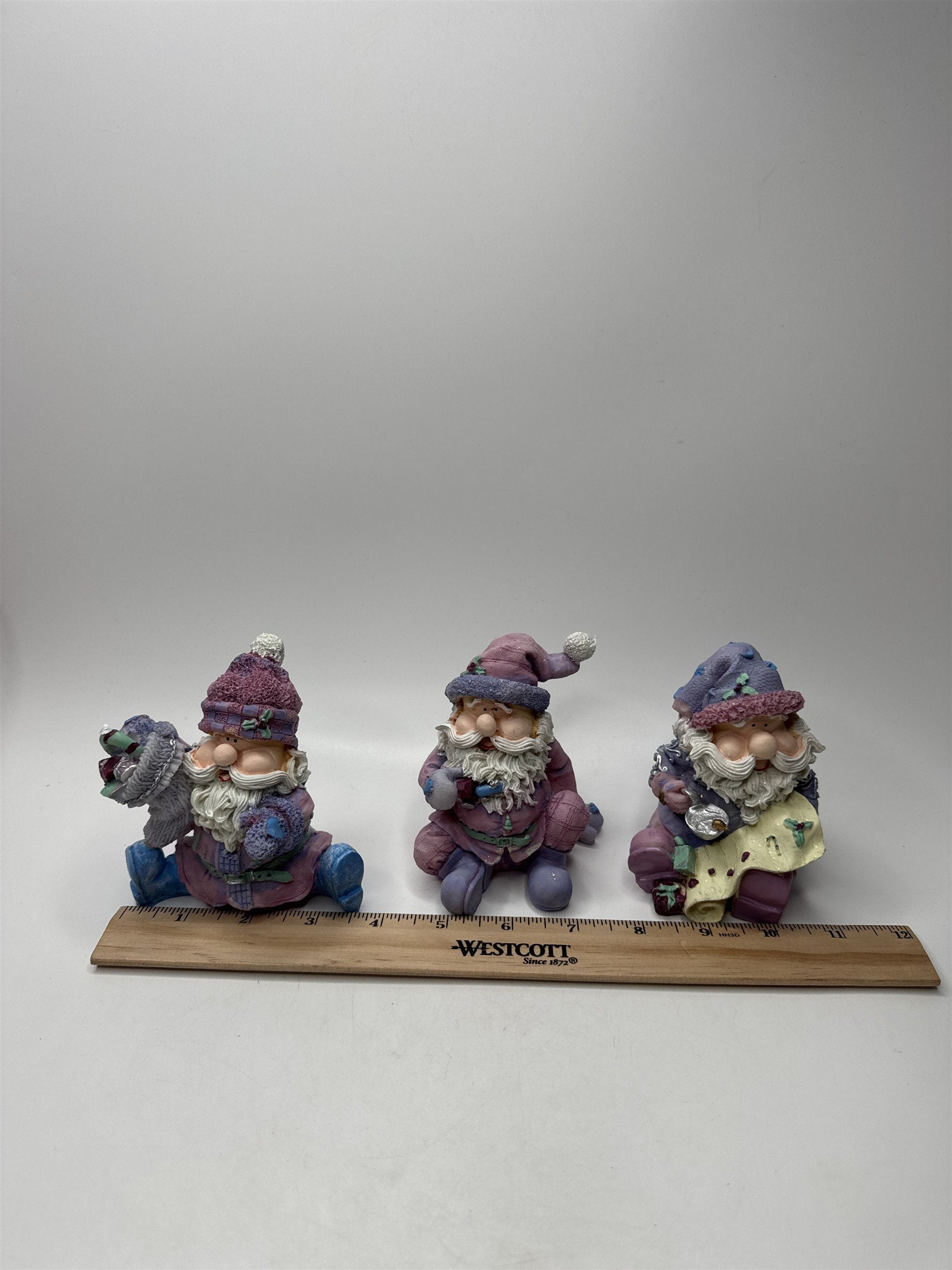 SET of 3 Home Interiors & Gifts Sugar Plum Santa Figurines Resin Pink Purple