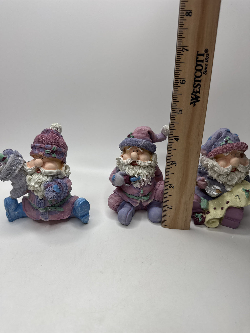 SET of 3 Home Interiors & Gifts Sugar Plum Santa Figurines Resin Pink Purple