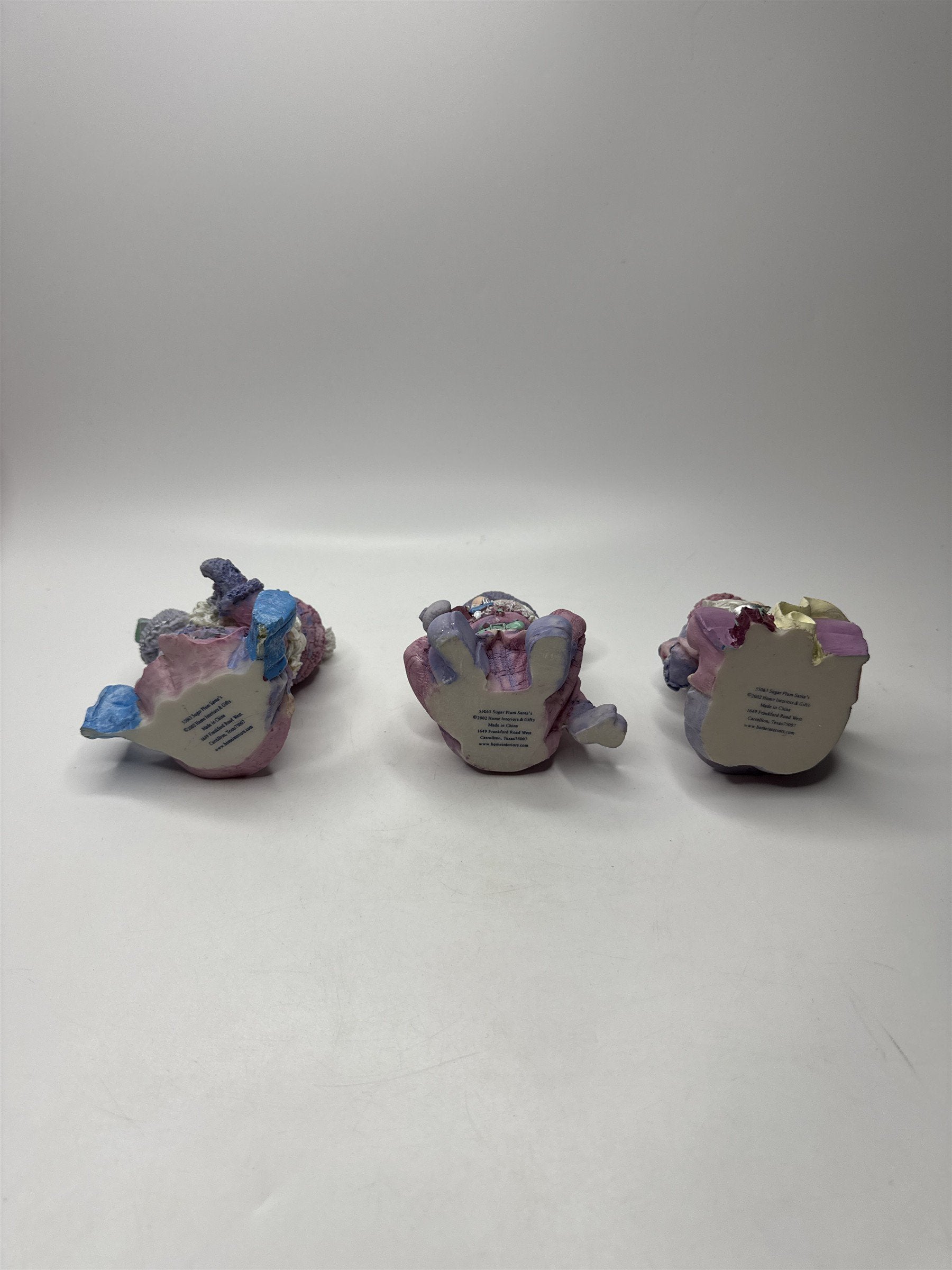 SET of 3 Home Interiors & Gifts Sugar Plum Santa Figurines Resin Pink Purple