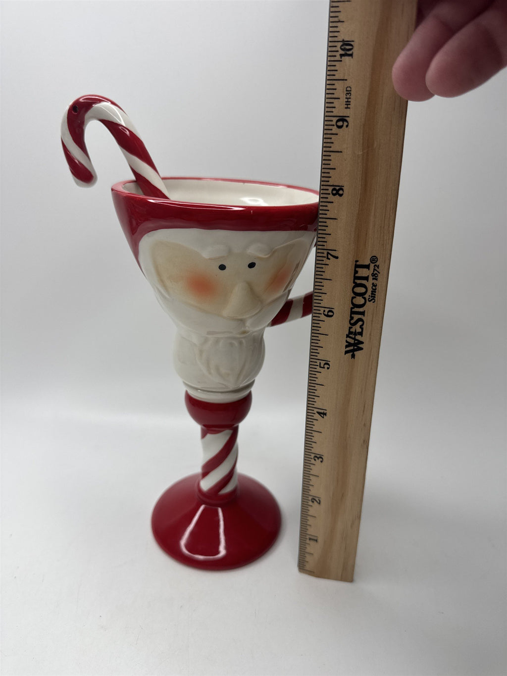 Whimsical Santa Mug Martini Glass Candy Cane Stirrer Ceramic Christmas Pedestal