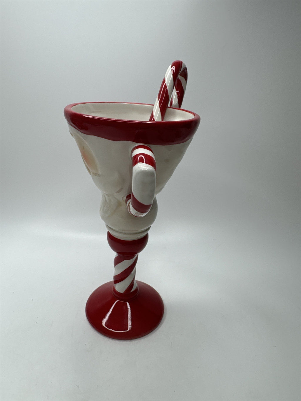 Whimsical Santa Mug Martini Glass Candy Cane Stirrer Ceramic Christmas Pedestal