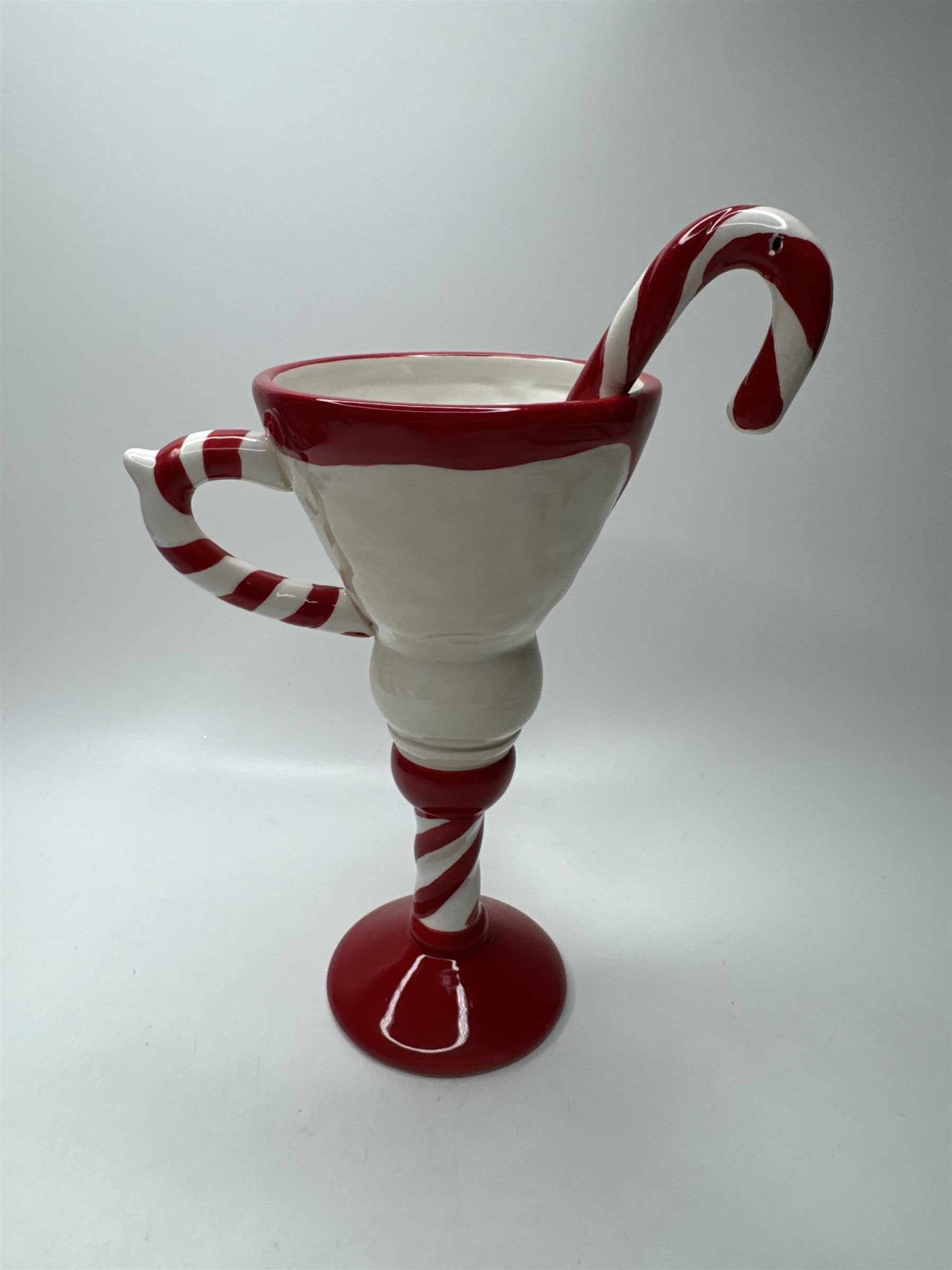 Whimsical Santa Mug Martini Glass Candy Cane Stirrer Ceramic Christmas Pedestal