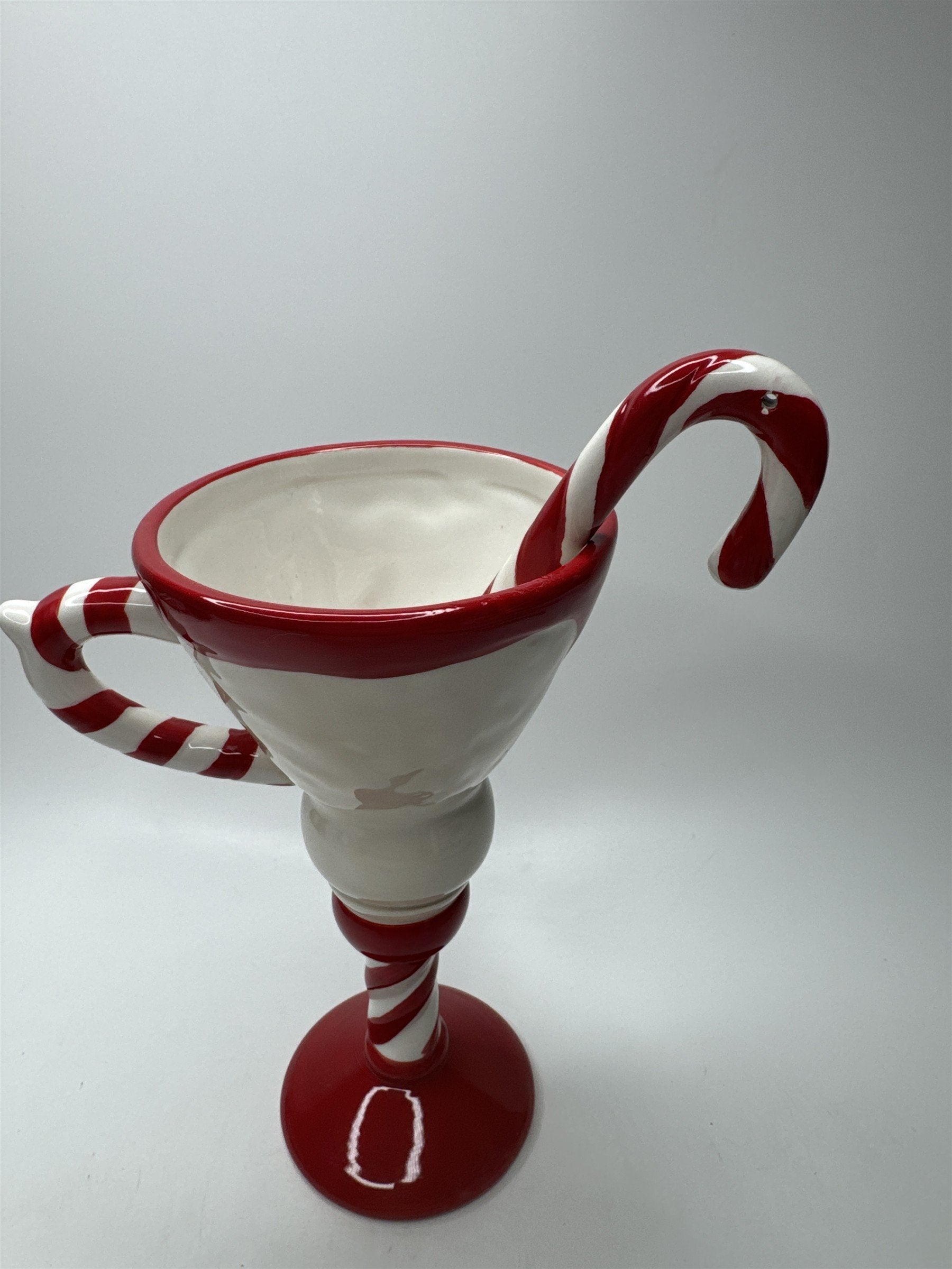 Whimsical Santa Mug Martini Glass Candy Cane Stirrer Ceramic Christmas Pedestal