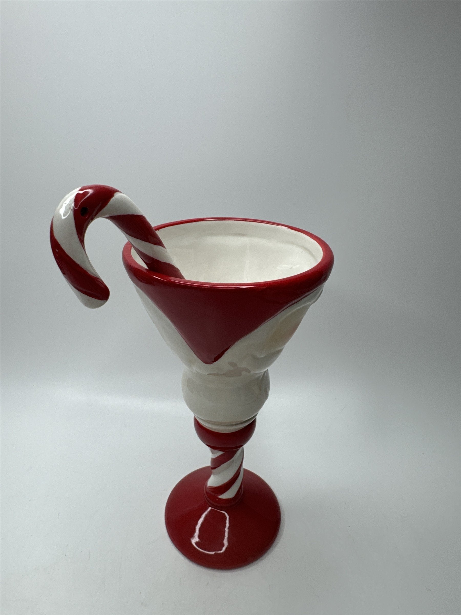 Whimsical Santa Mug Martini Glass Candy Cane Stirrer Ceramic Christmas Pedestal