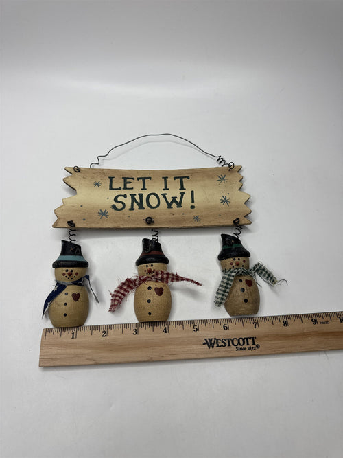 "LET IT SNOW" Wooden Sign Snowmen Christmas Winter Primitive Hanging Wall Decor