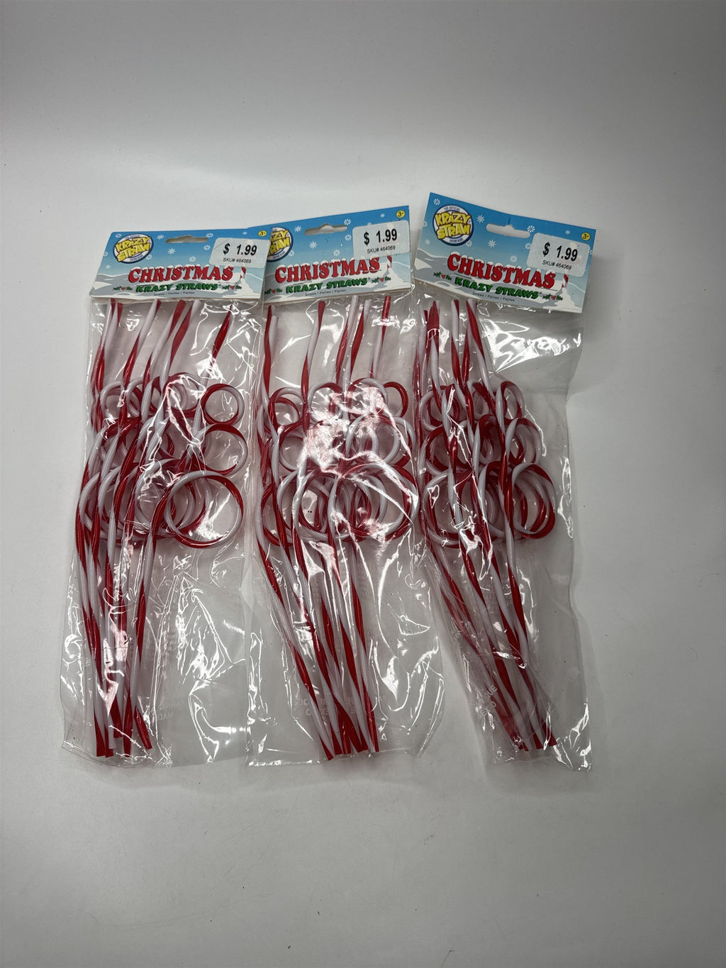 LOT 3 Krazy Straws Red White Candy Cane Spiral Christmas Holiday Party Favors