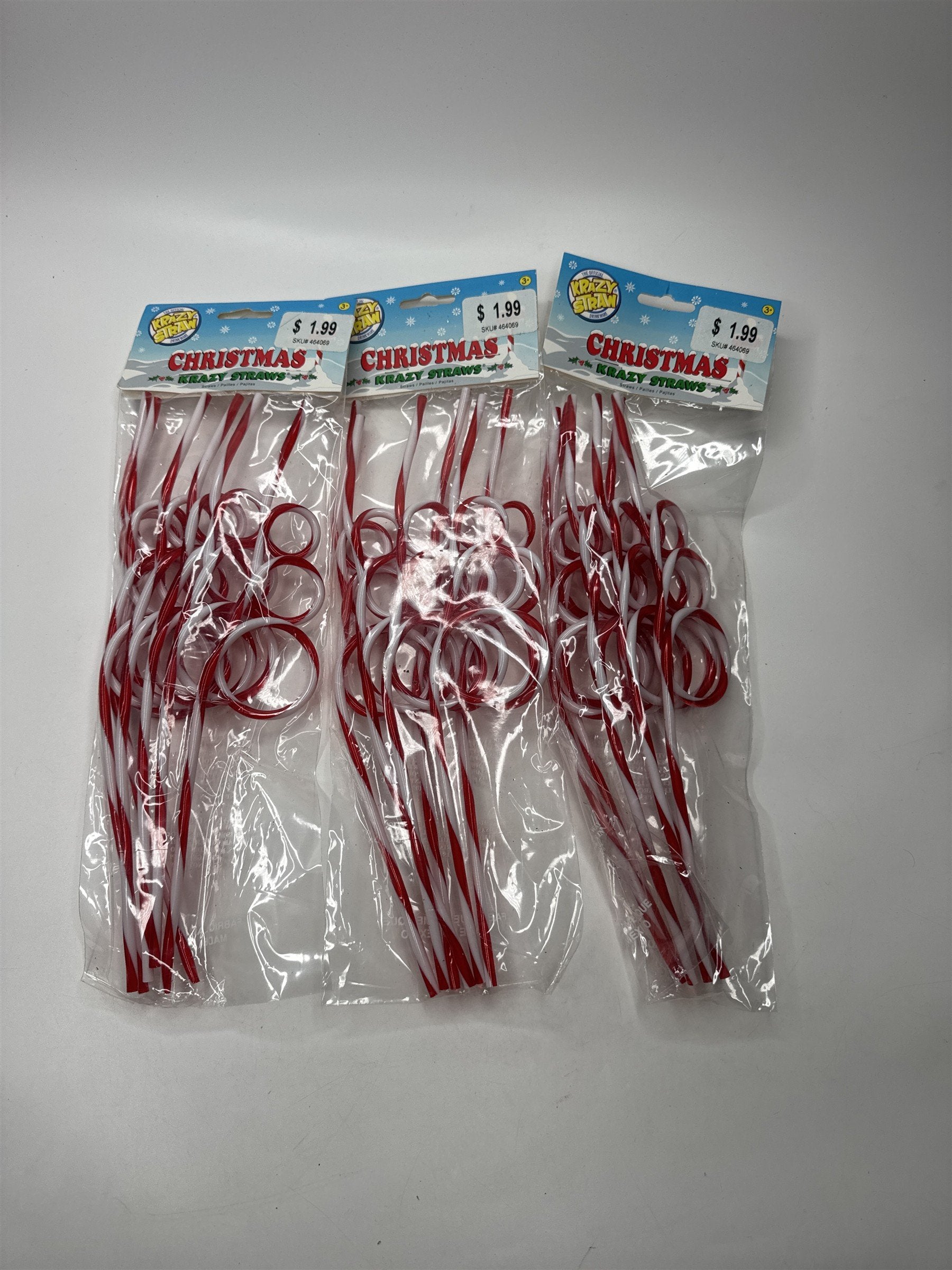 LOT 3 Krazy Straws Red White Candy Cane Spiral Christmas Holiday Party Favors