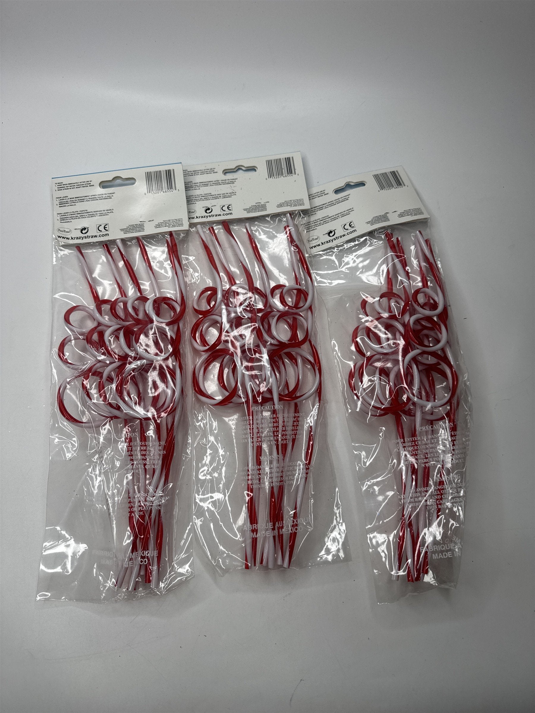 LOT 3 Krazy Straws Red White Candy Cane Spiral Christmas Holiday Party Favors