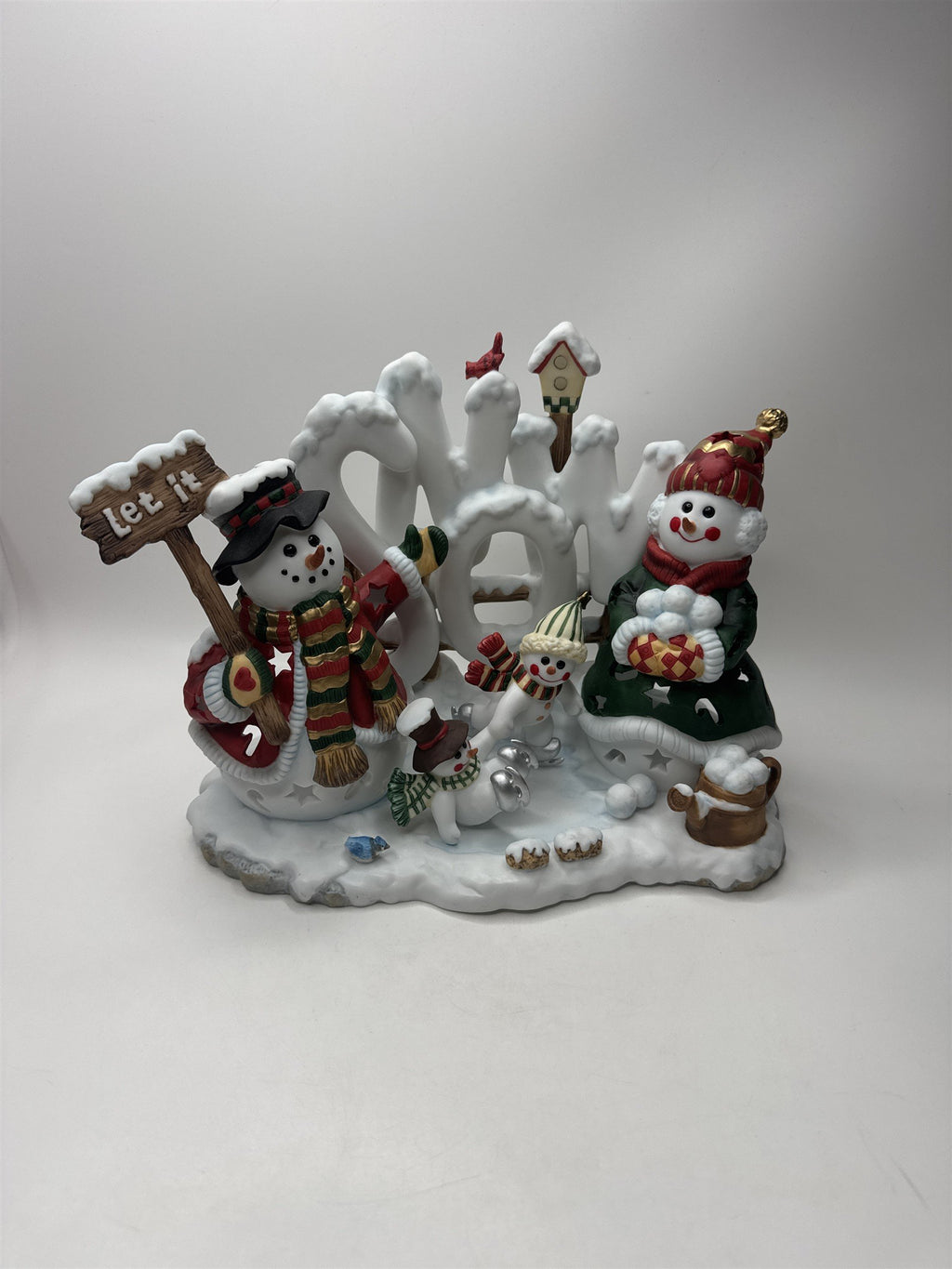 Home Interiors Snowmen "Let It Snow" Candle Holder Ceramic Christmas Winter Deco