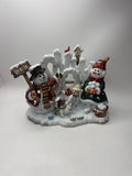 Home Interiors Snowmen "Let It Snow" Candle Holder Ceramic Christmas Winter Deco