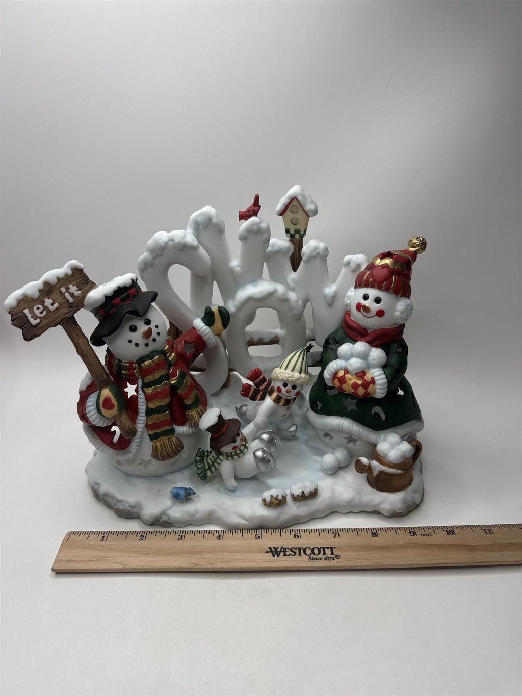 Home Interiors Snowmen "Let It Snow" Candle Holder Ceramic Christmas Winter Deco