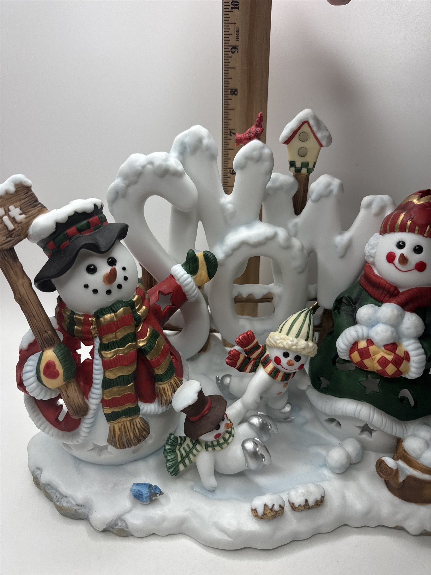 Home Interiors Snowmen "Let It Snow" Candle Holder Ceramic Christmas Winter Deco
