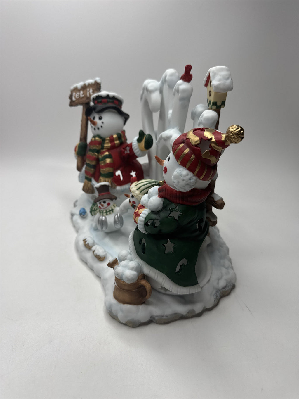 Home Interiors Snowmen "Let It Snow" Candle Holder Ceramic Christmas Winter Deco