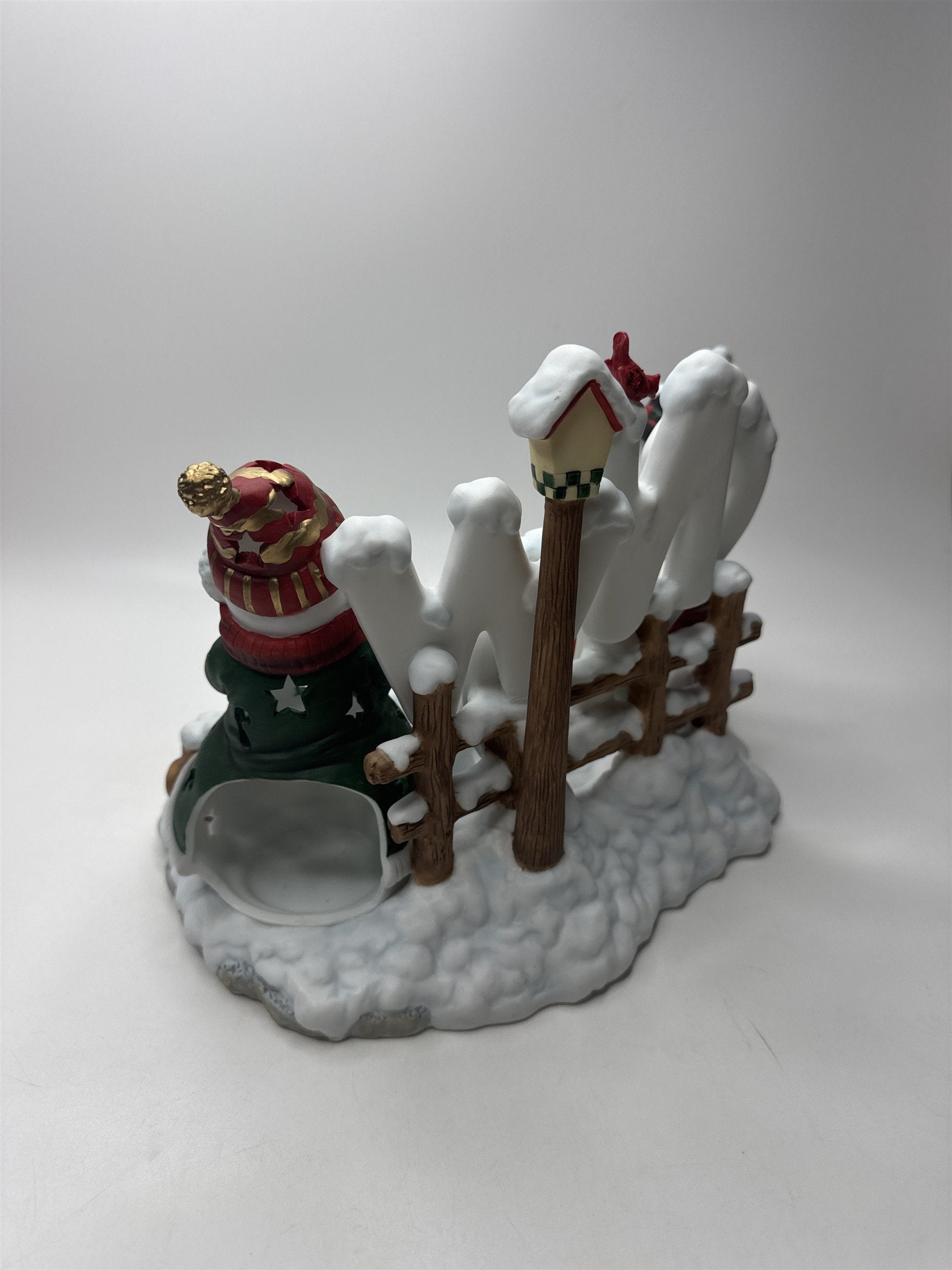 Home Interiors Snowmen "Let It Snow" Candle Holder Ceramic Christmas Winter Deco