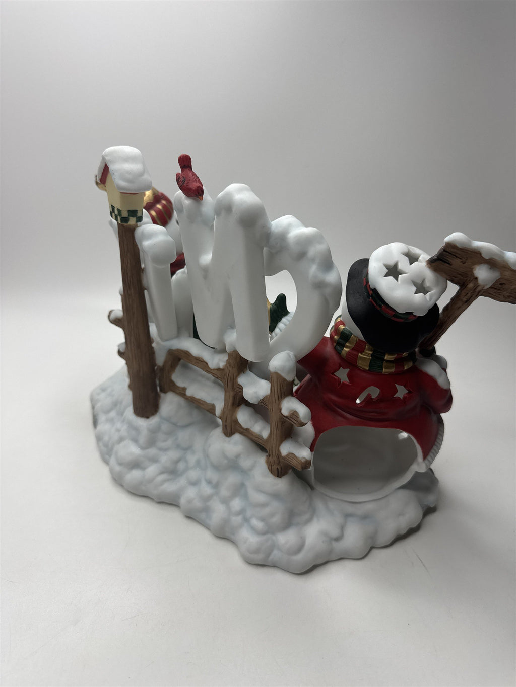 Home Interiors Snowmen "Let It Snow" Candle Holder Ceramic Christmas Winter Deco