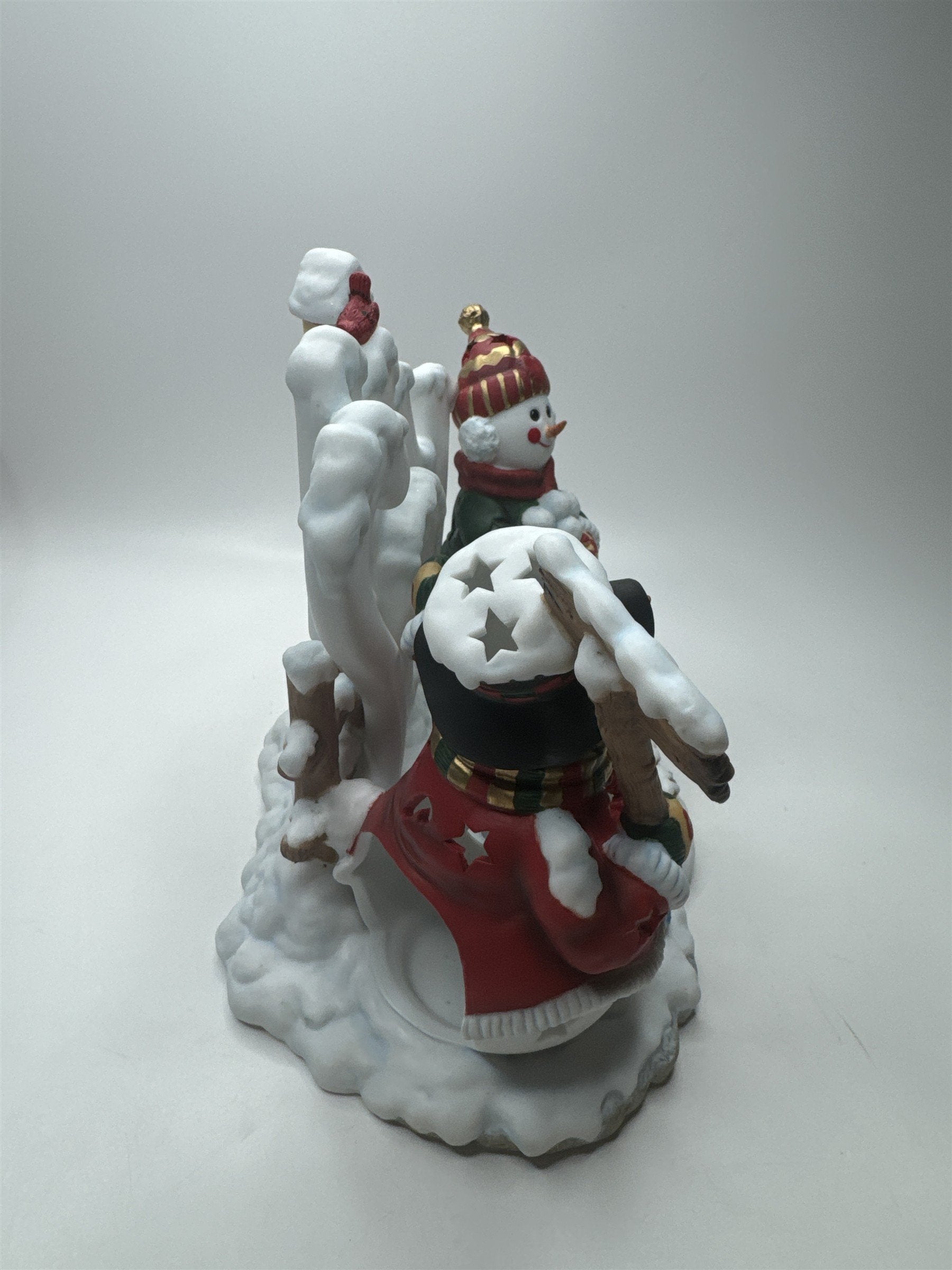 Home Interiors Snowmen "Let It Snow" Candle Holder Ceramic Christmas Winter Deco