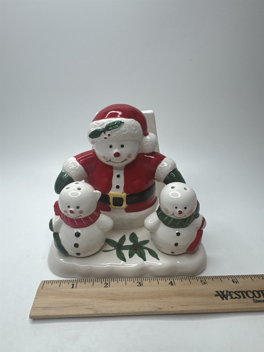 Santa Snowmen Napkin Holder & Salt Pepper Shakers Ceramic Christmas Table Set