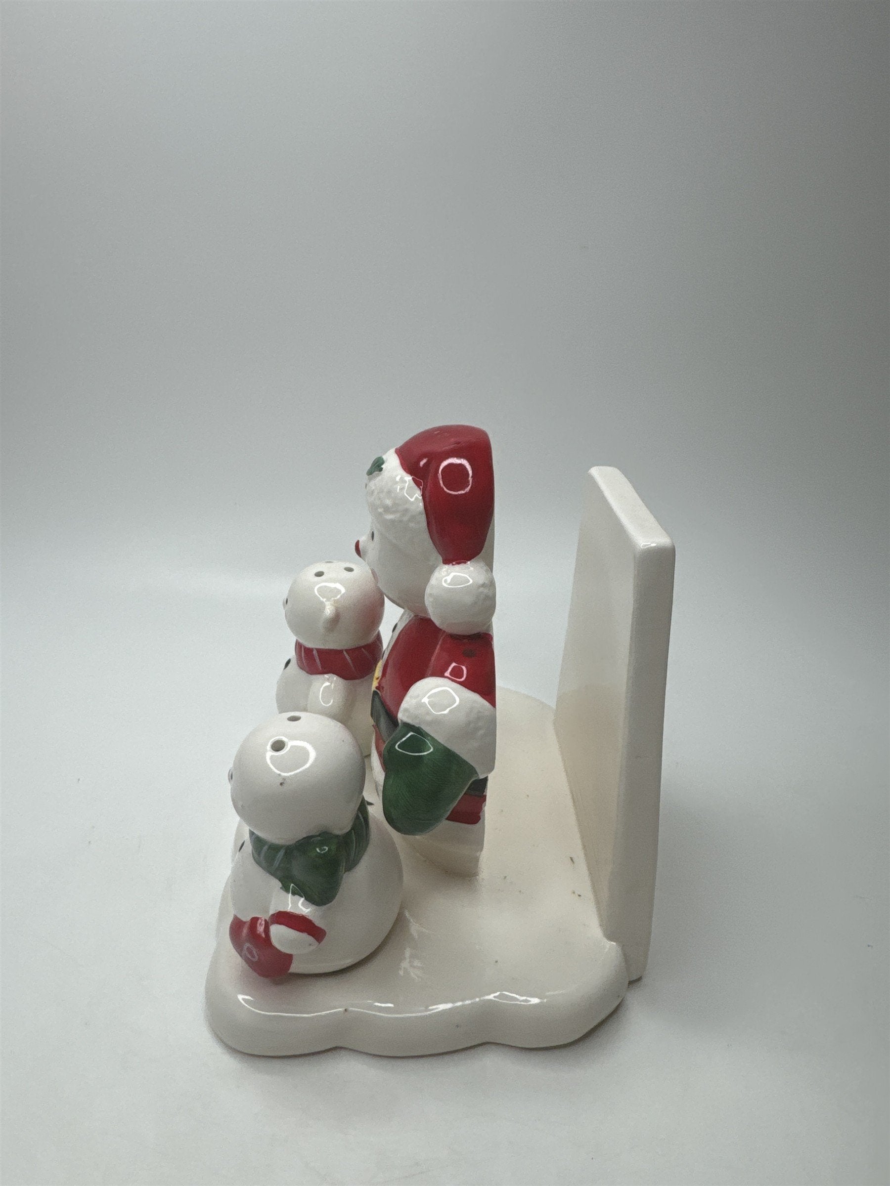 Santa Snowmen Napkin Holder & Salt Pepper Shakers Ceramic Christmas Table Set