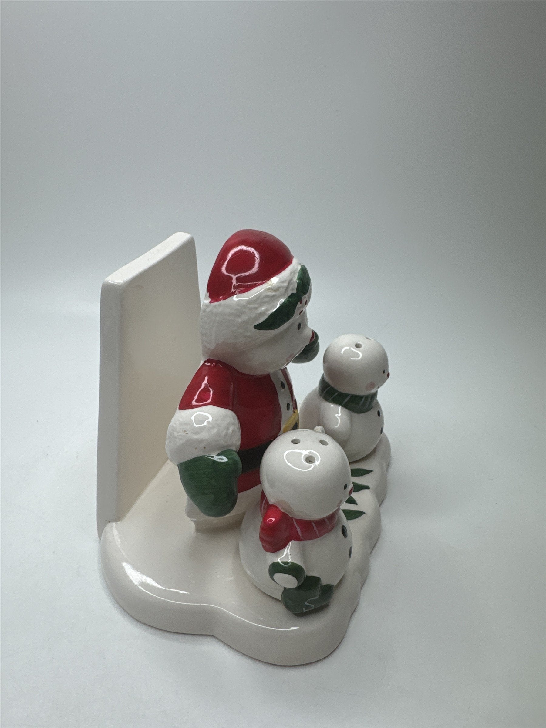 Santa Snowmen Napkin Holder & Salt Pepper Shakers Ceramic Christmas Table Set