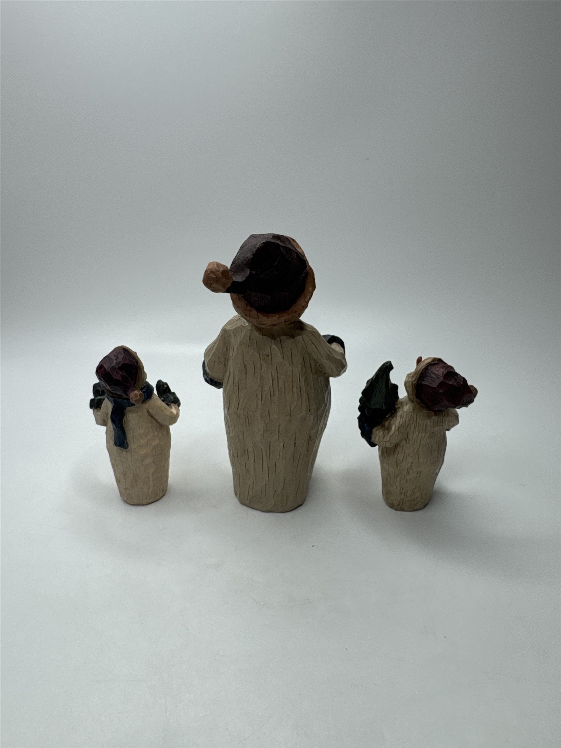 SET 3 Snowmen Figurines Resin Primitive Carved Look Christmas Winter Decor Lot