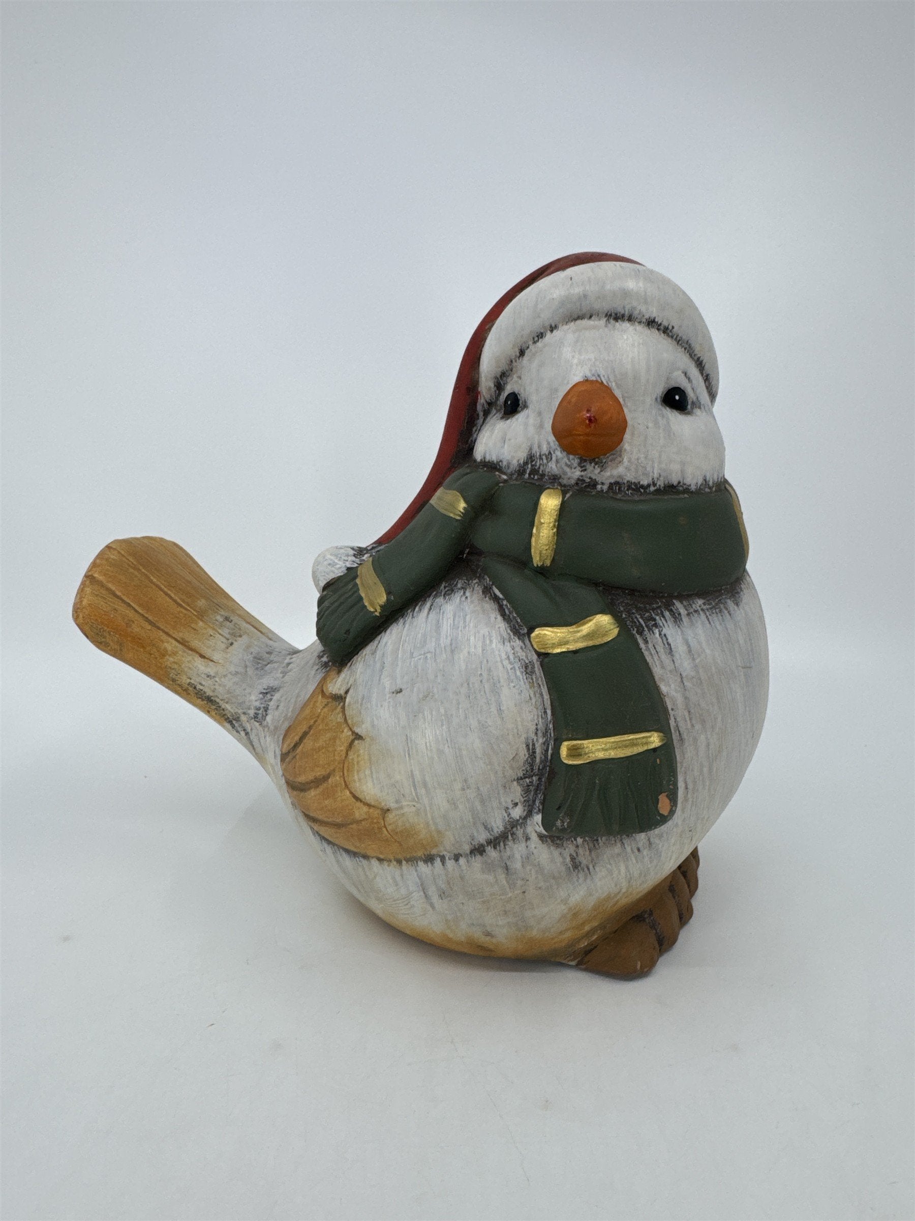 Ceramic Christmas Peace Dove With Green Scarf And Red Hat Christmas Decor