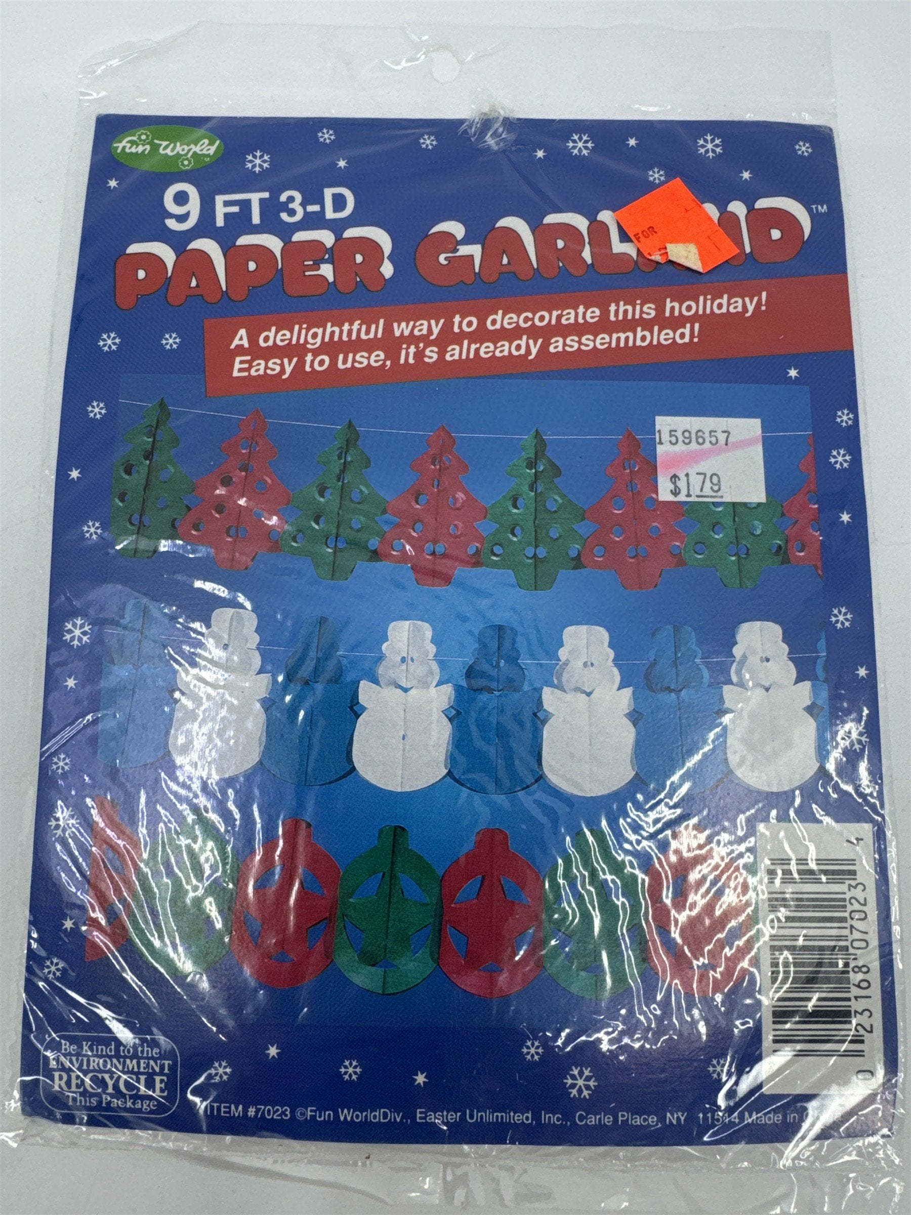 Vintage Fun World Christmas Paper Garland Red And Green Ornaments W/ Stars