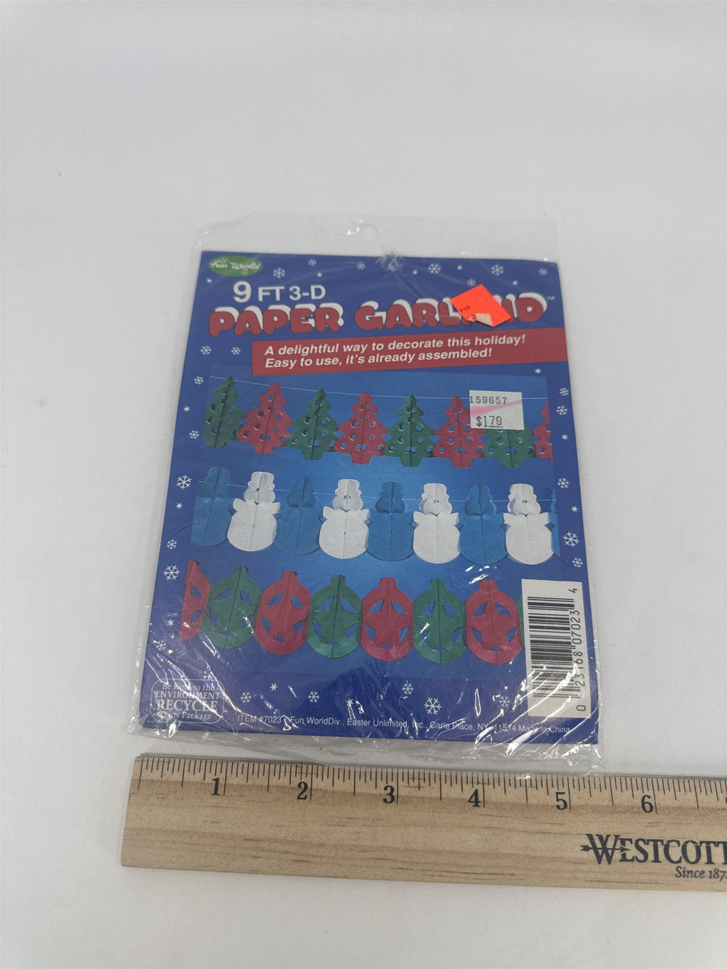 Vintage Fun World Christmas Paper Garland Red And Green Ornaments W/ Stars