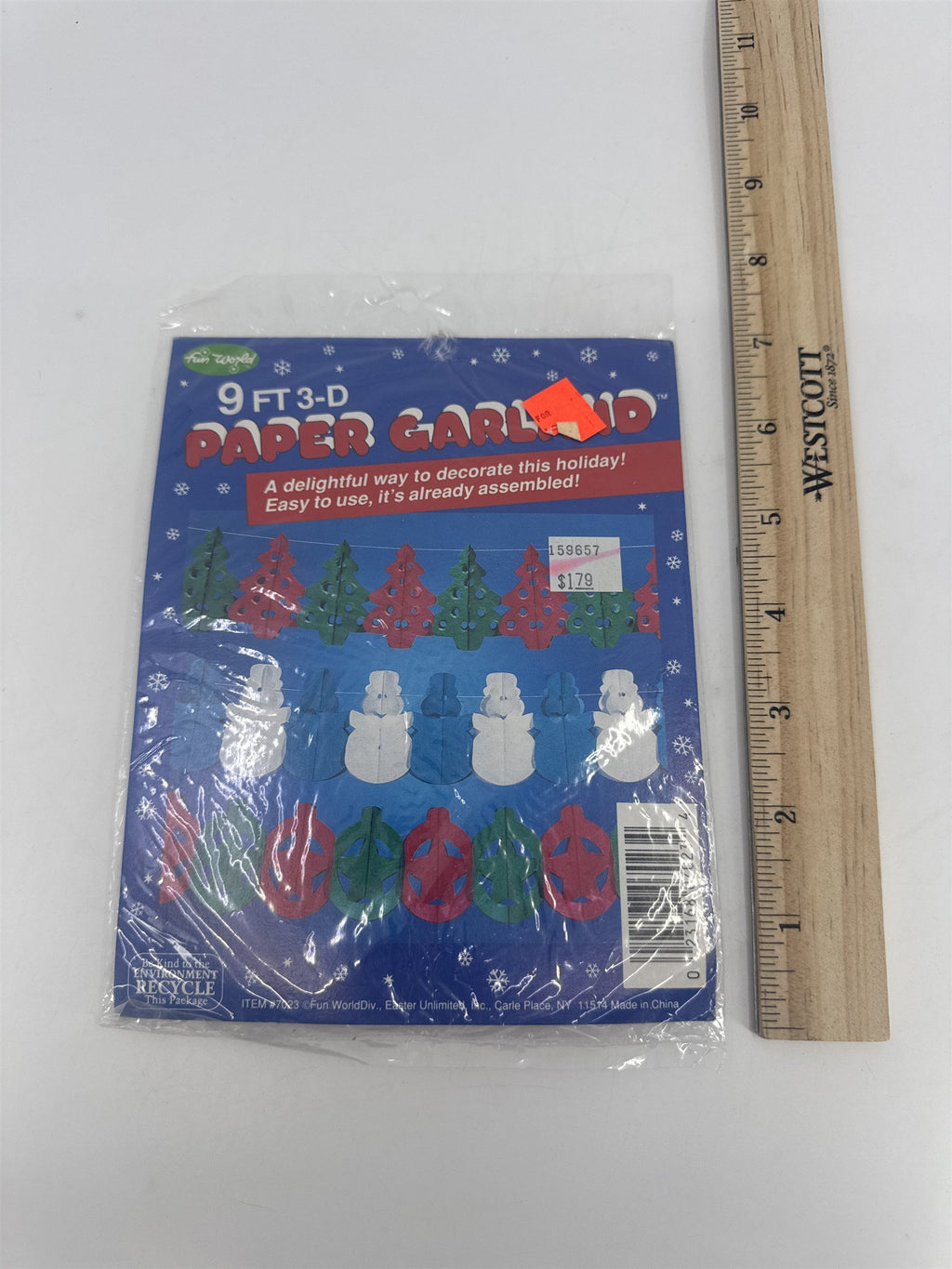 Vintage Fun World Christmas Paper Garland Red And Green Ornaments W/ Stars