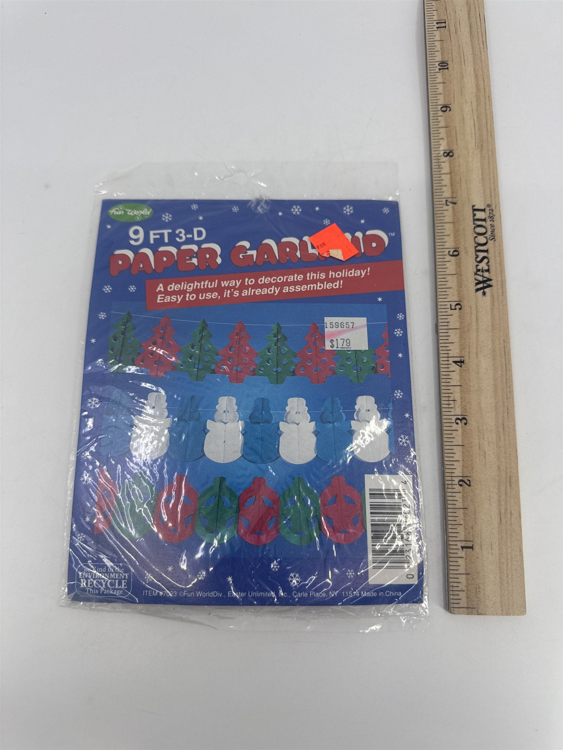 Vintage Fun World Christmas Paper Garland Red And Green Ornaments W/ Stars