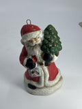 Vintage Christmas Santa Clause W/ Gift And Tree Porcelain Tree Ornament
