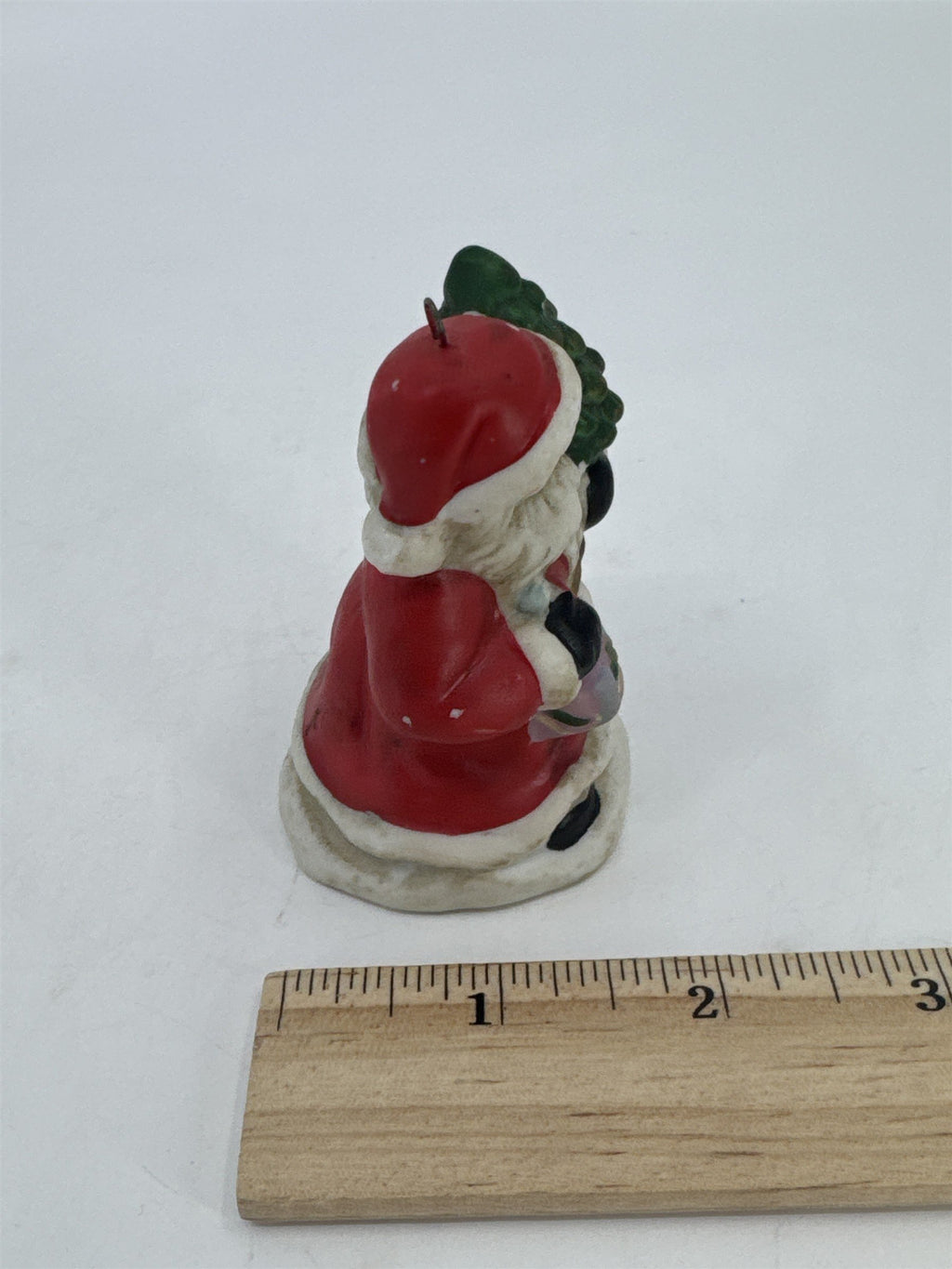 Vintage Christmas Santa Clause W/ Gift And Tree Porcelain Tree Ornament