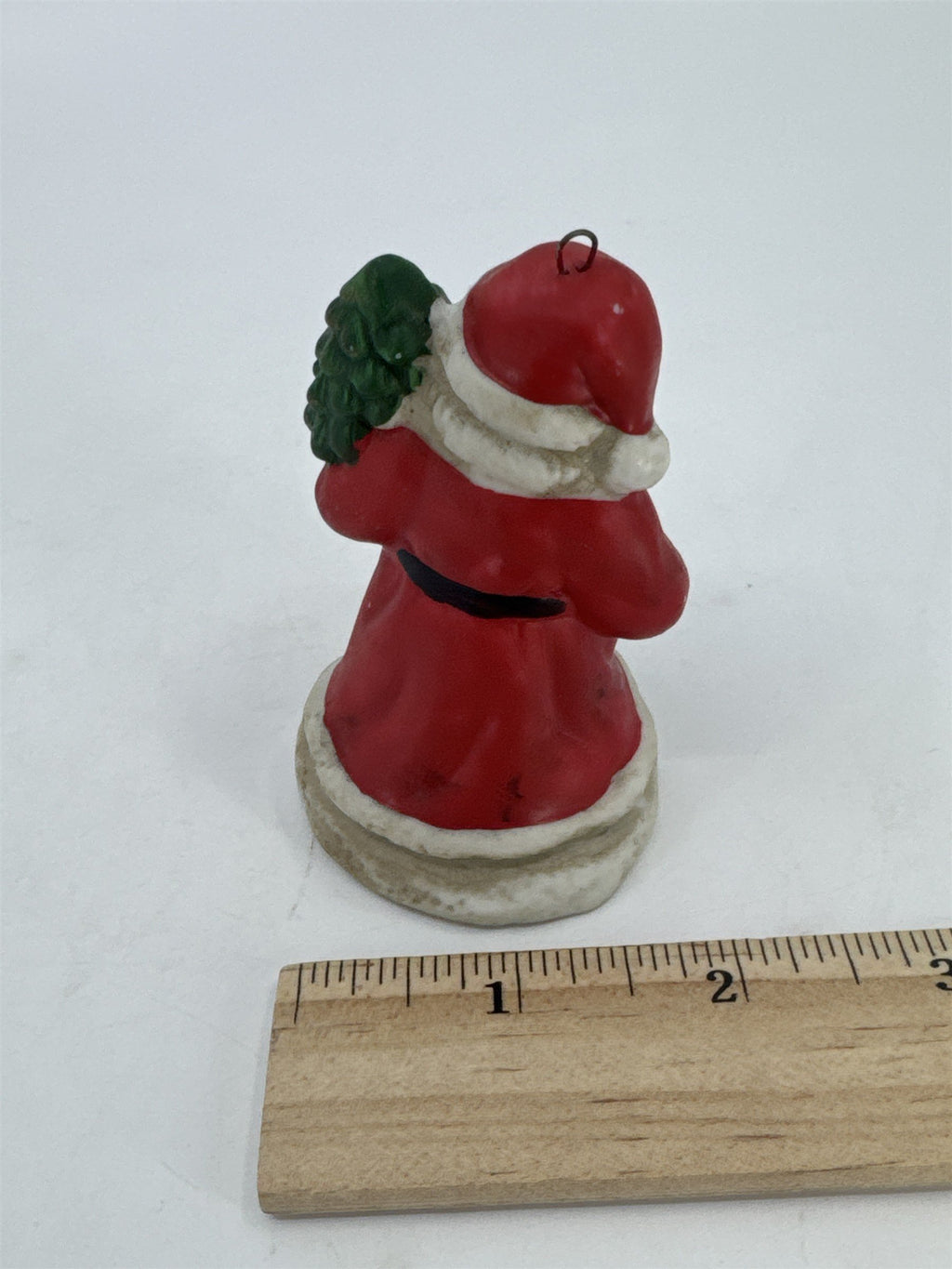 Vintage Christmas Santa Clause W/ Gift And Tree Porcelain Tree Ornament