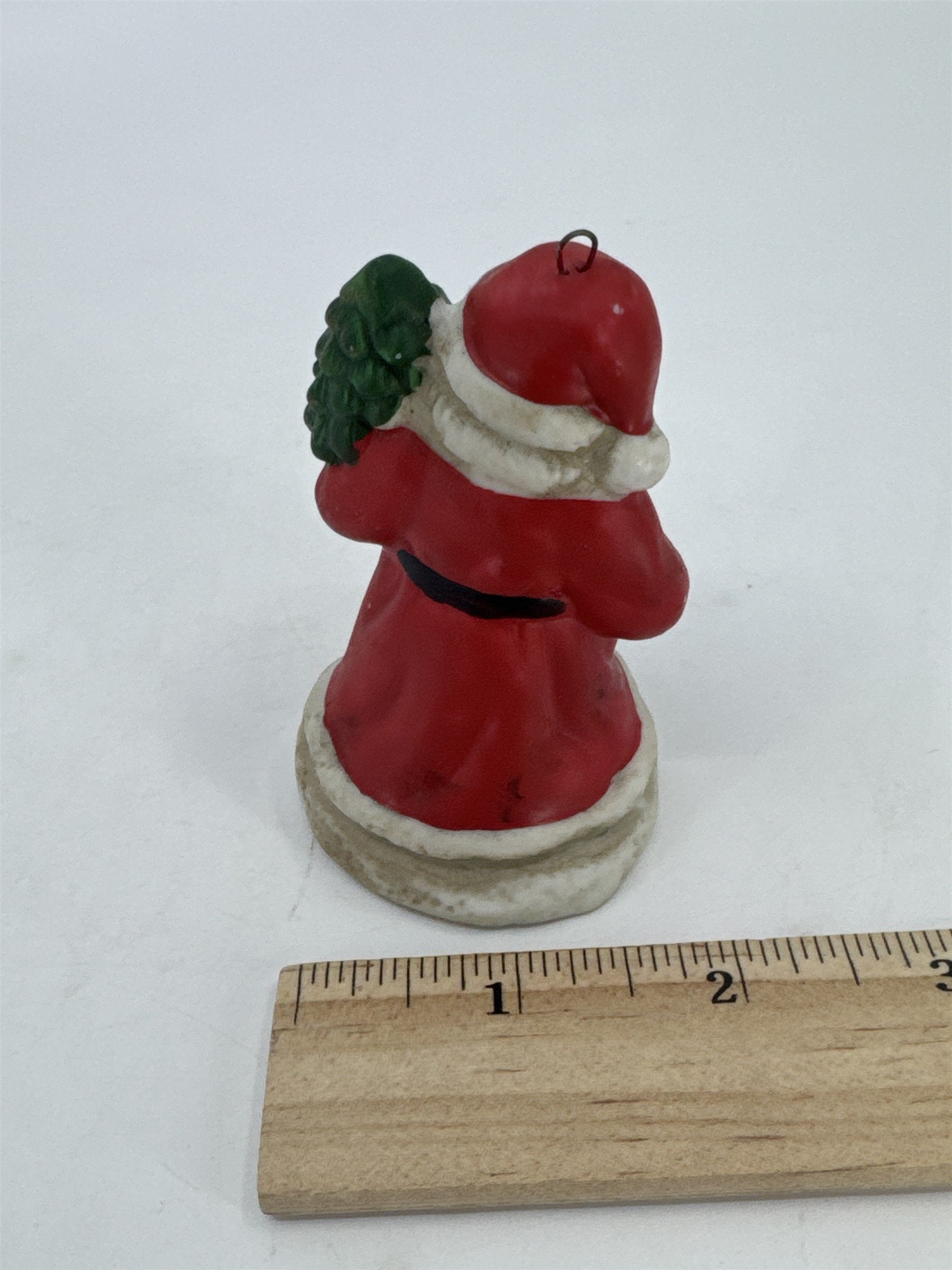 Vintage Christmas Santa Clause W/ Gift And Tree Porcelain Tree Ornament