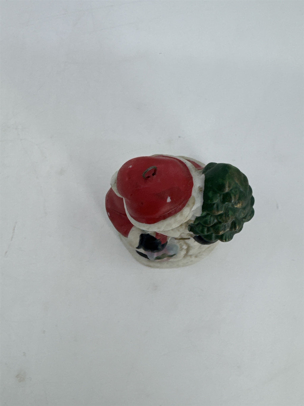 Vintage Christmas Santa Clause W/ Gift And Tree Porcelain Tree Ornament