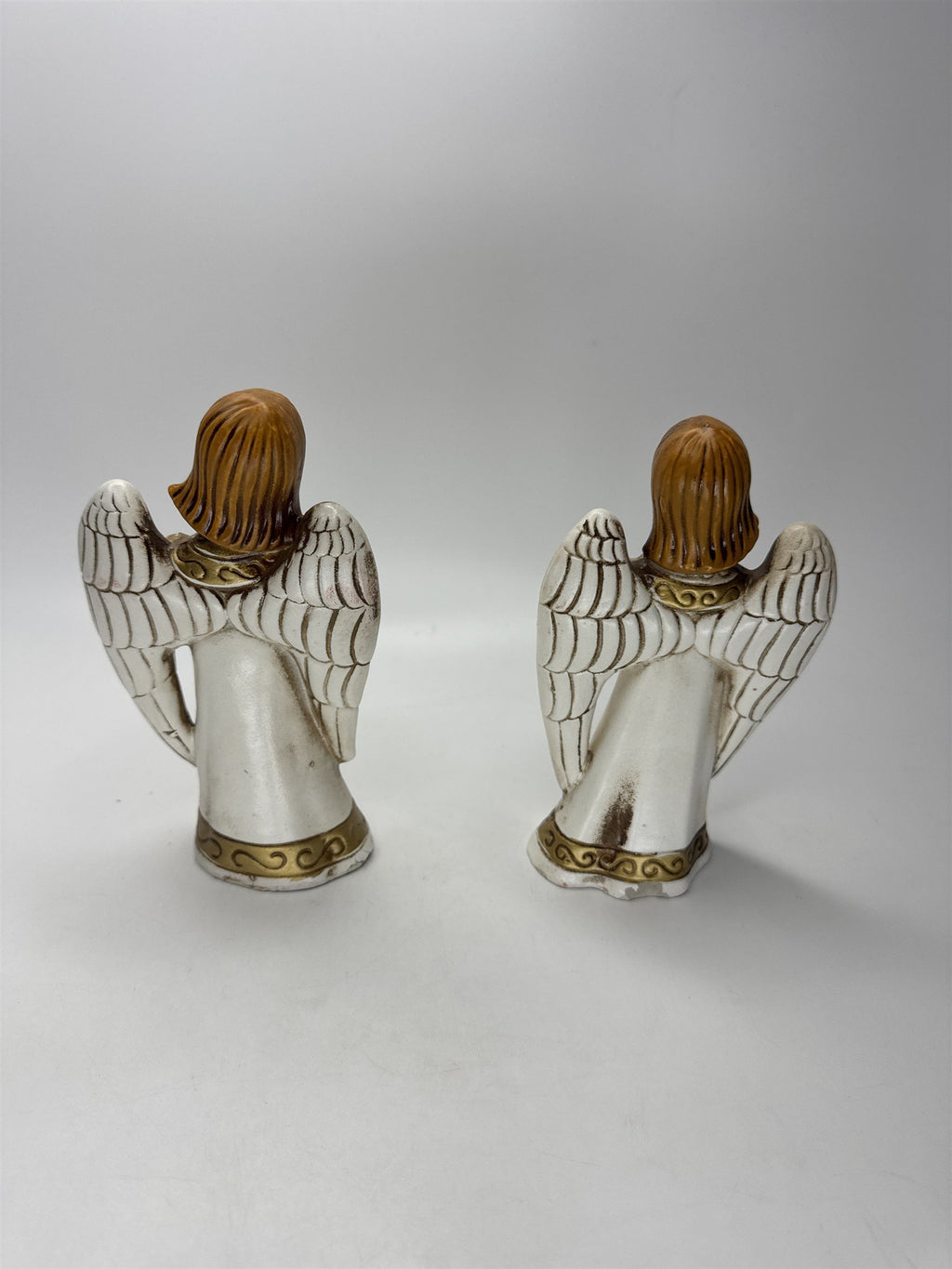 SET 2 MCM Angel Figurines Accordion Harp Ceramic White Gold Chipping on Bottom