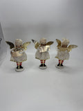 SET 3 Vintage Christmas Angel Ornaments Paper Felt Gold Wings Choir Figures