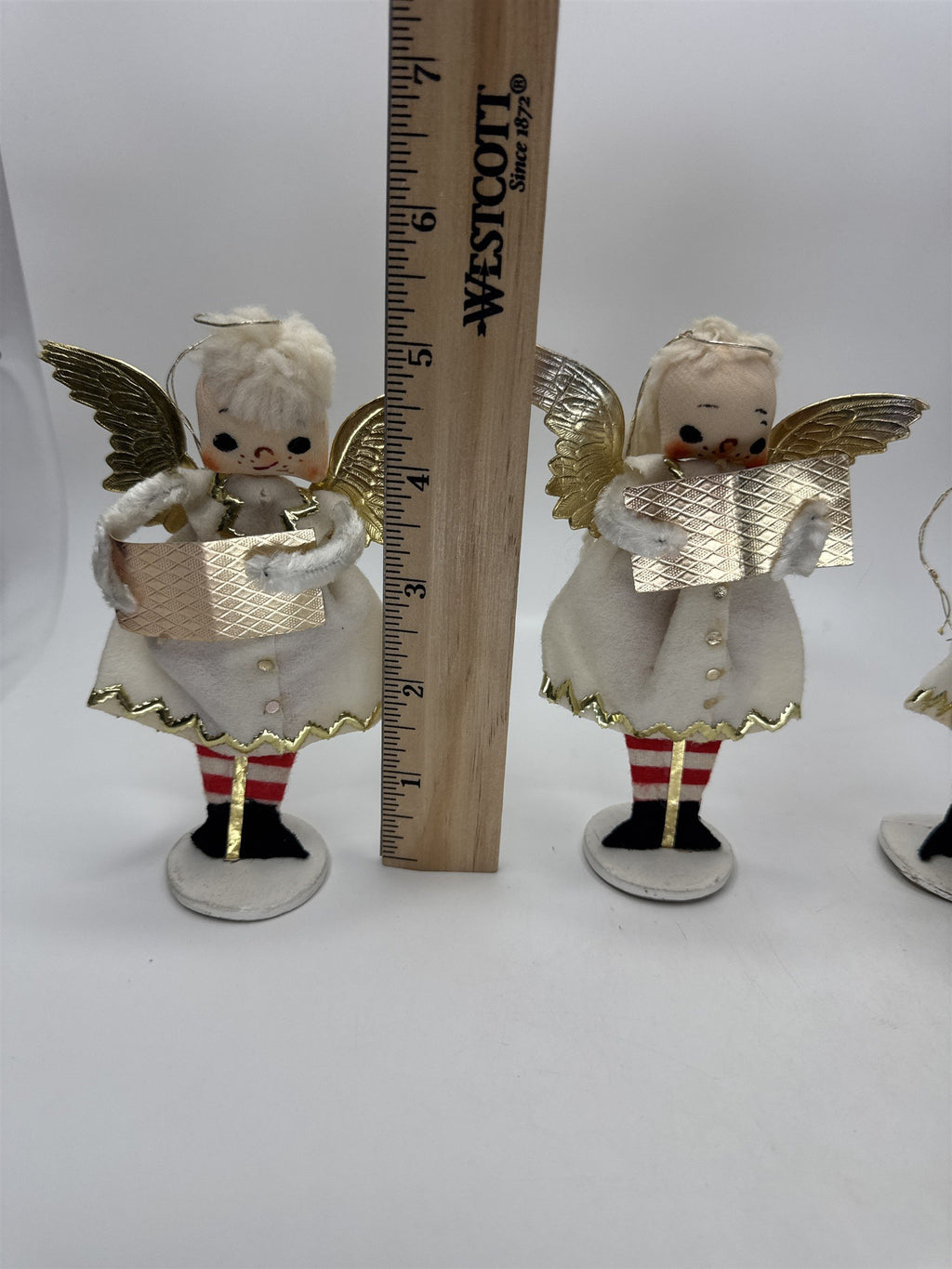 SET 3 Vintage Christmas Angel Ornaments Paper Felt Gold Wings Choir Figures