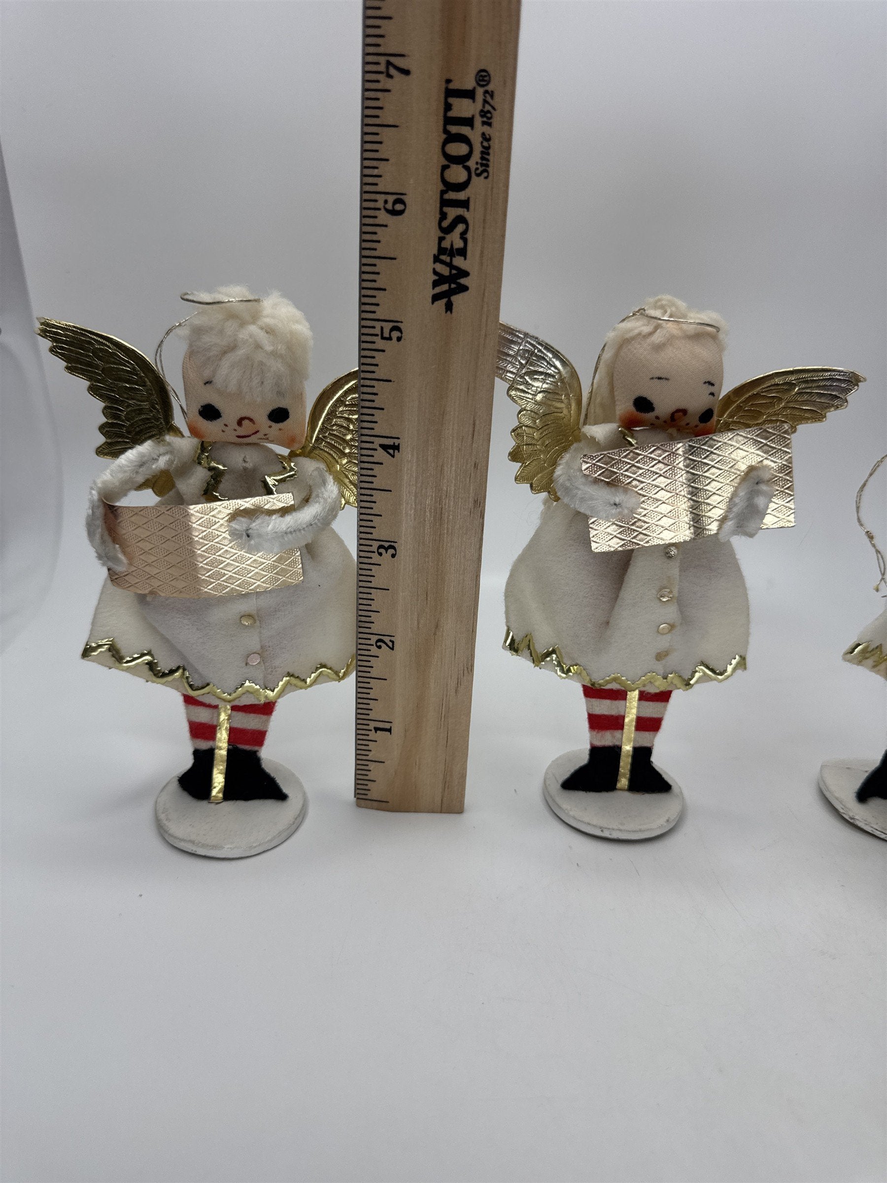 SET 3 Vintage Christmas Angel Ornaments Paper Felt Gold Wings Choir Figures