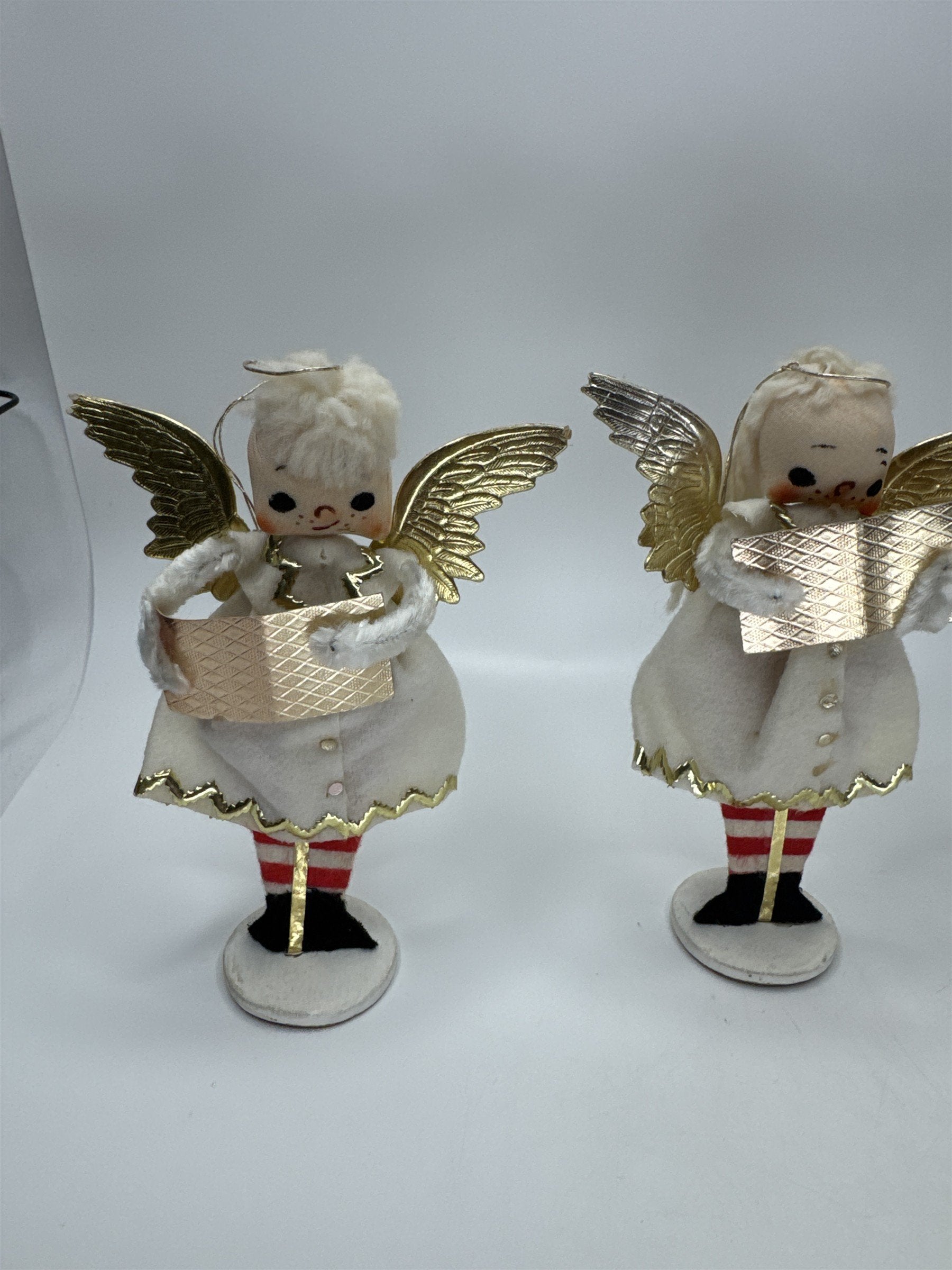 SET 3 Vintage Christmas Angel Ornaments Paper Felt Gold Wings Choir Figures