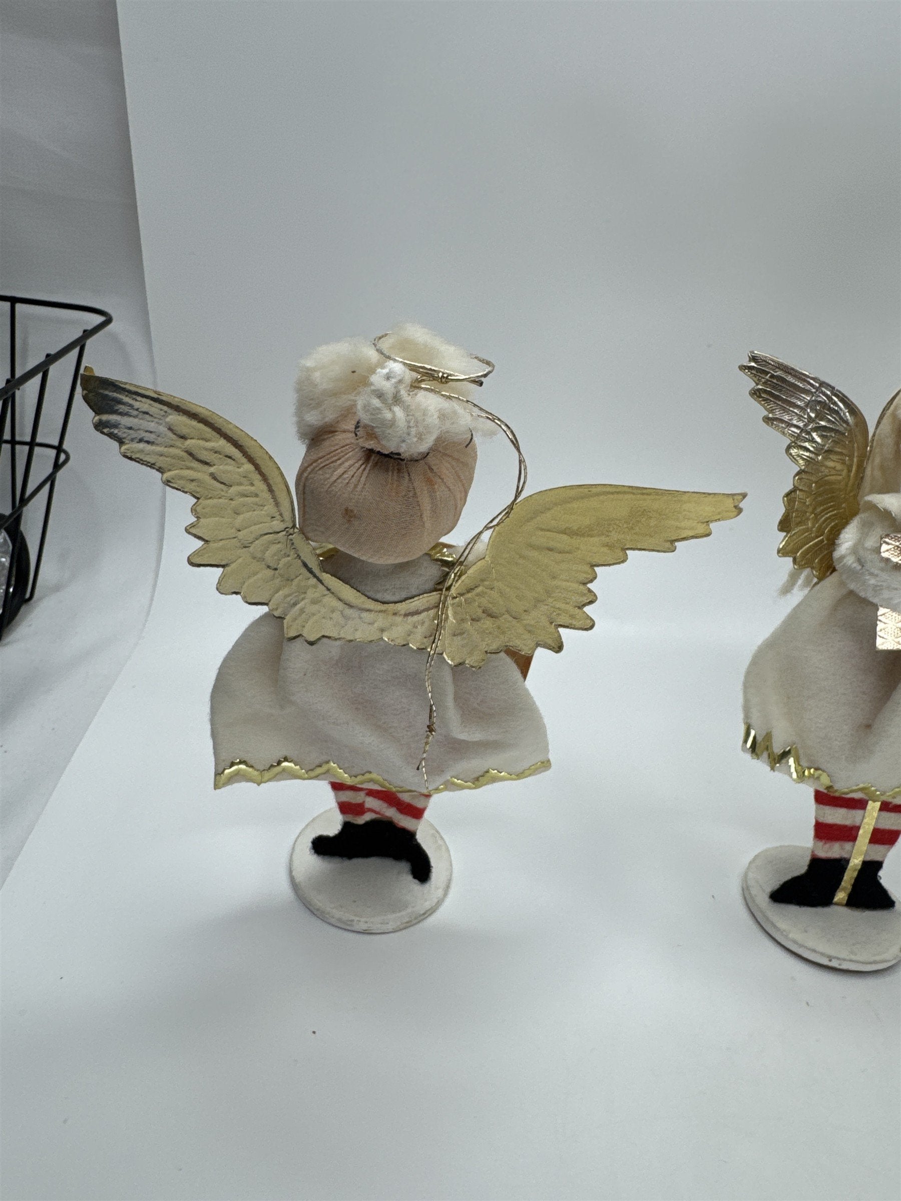 SET 3 Vintage Christmas Angel Ornaments Paper Felt Gold Wings Choir Figures