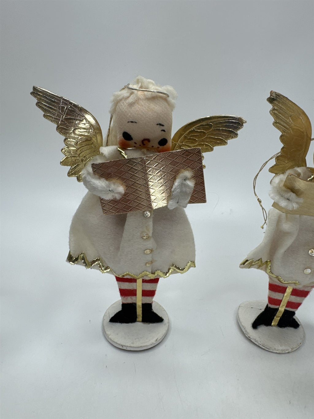 SET 3 Vintage Christmas Angel Ornaments Paper Felt Gold Wings Choir Figures