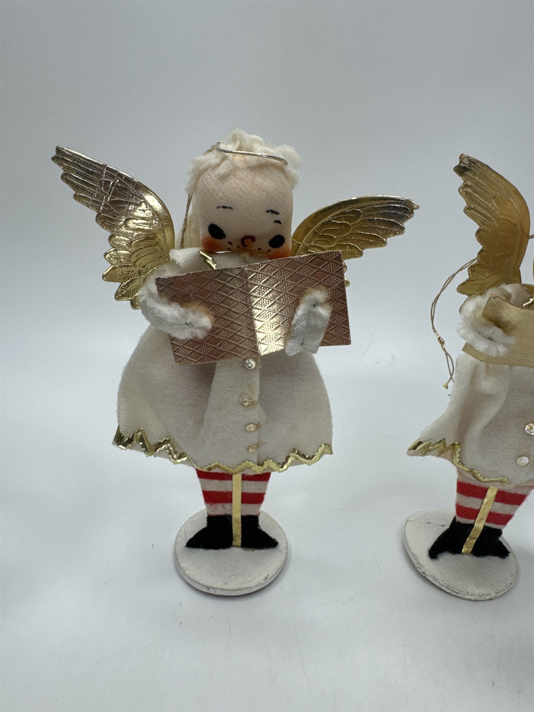 SET 3 Vintage Christmas Angel Ornaments Paper Felt Gold Wings Choir Figures